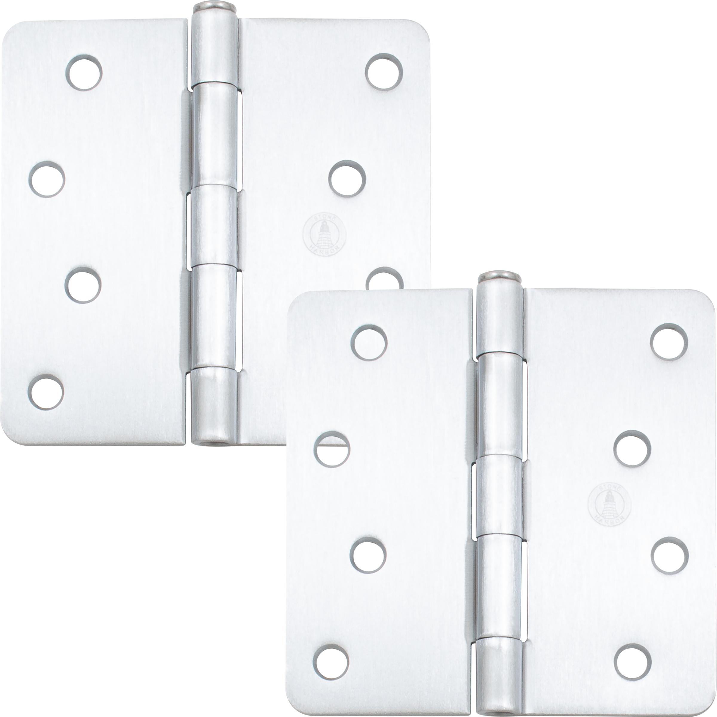 Stone Harbor Hardware 4" Door Hinges, 1/4" Radius Corner, Satin Chrome, 2-Pack