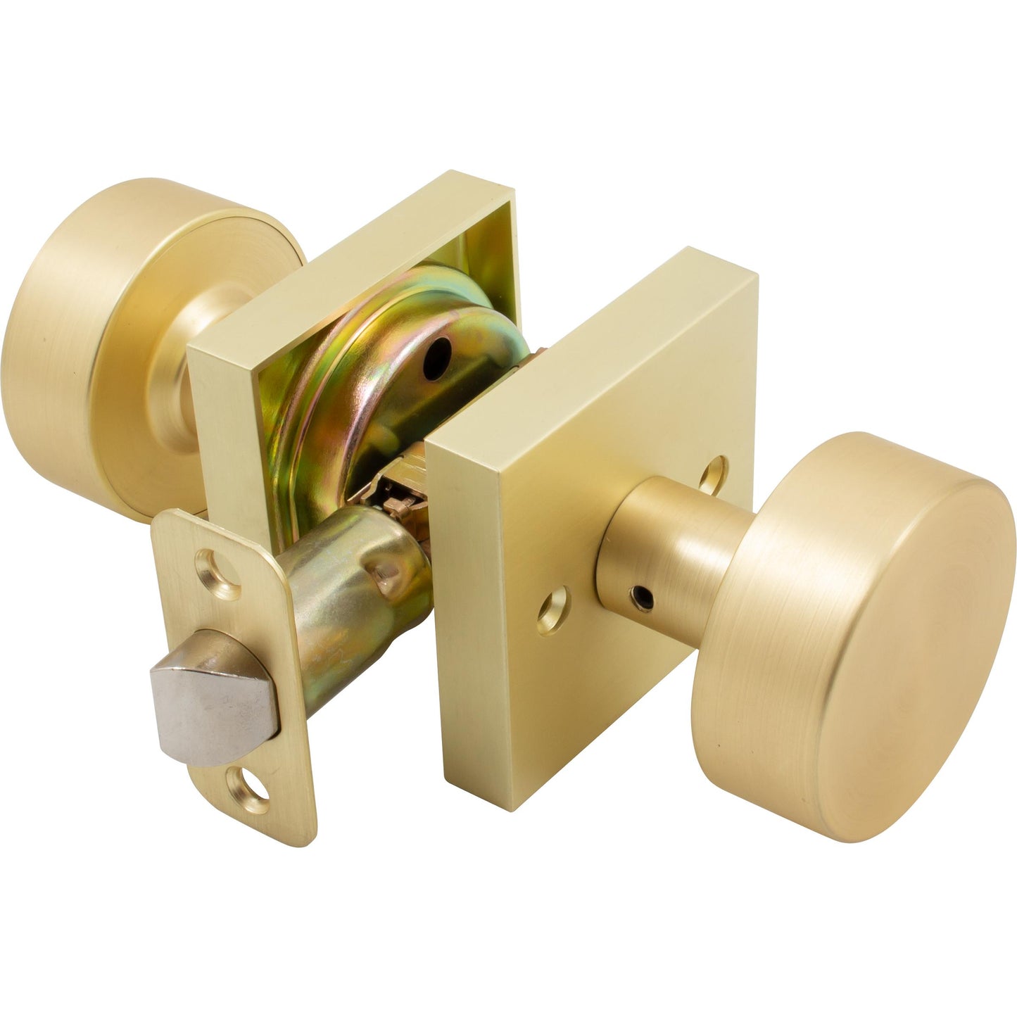 Stone Harbor Hardware Bonn Door Knob with Square Rosette, Passage (Hall/Closet) Latch, Satin Brass