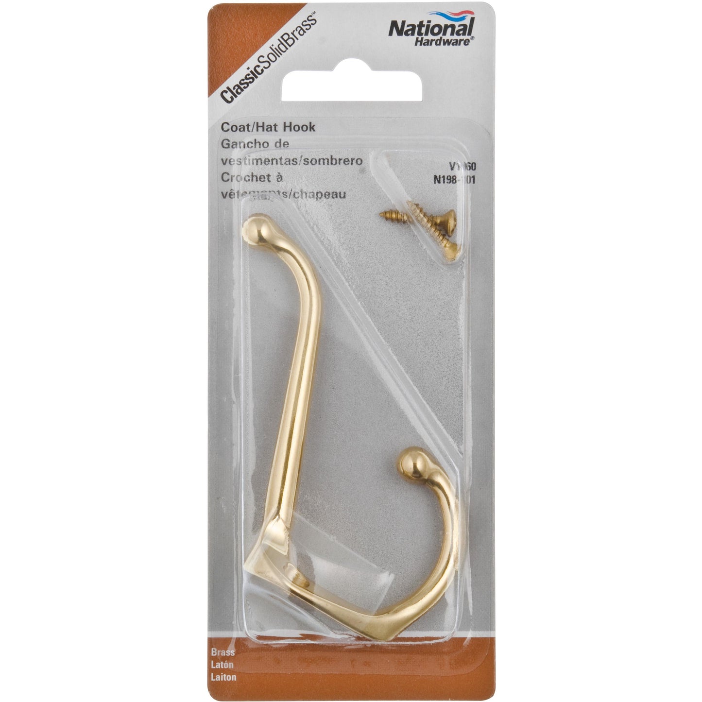 V1960 Coat / Hat Hook - Polished Brass