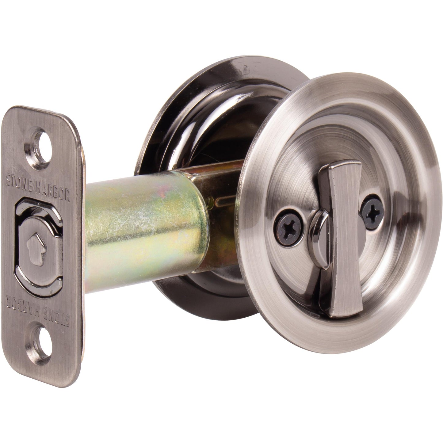 Stone Harbor Hardware Round Pocket Door Lock, Privacy Function, 2-3/4" Backset, Antique Nickel
