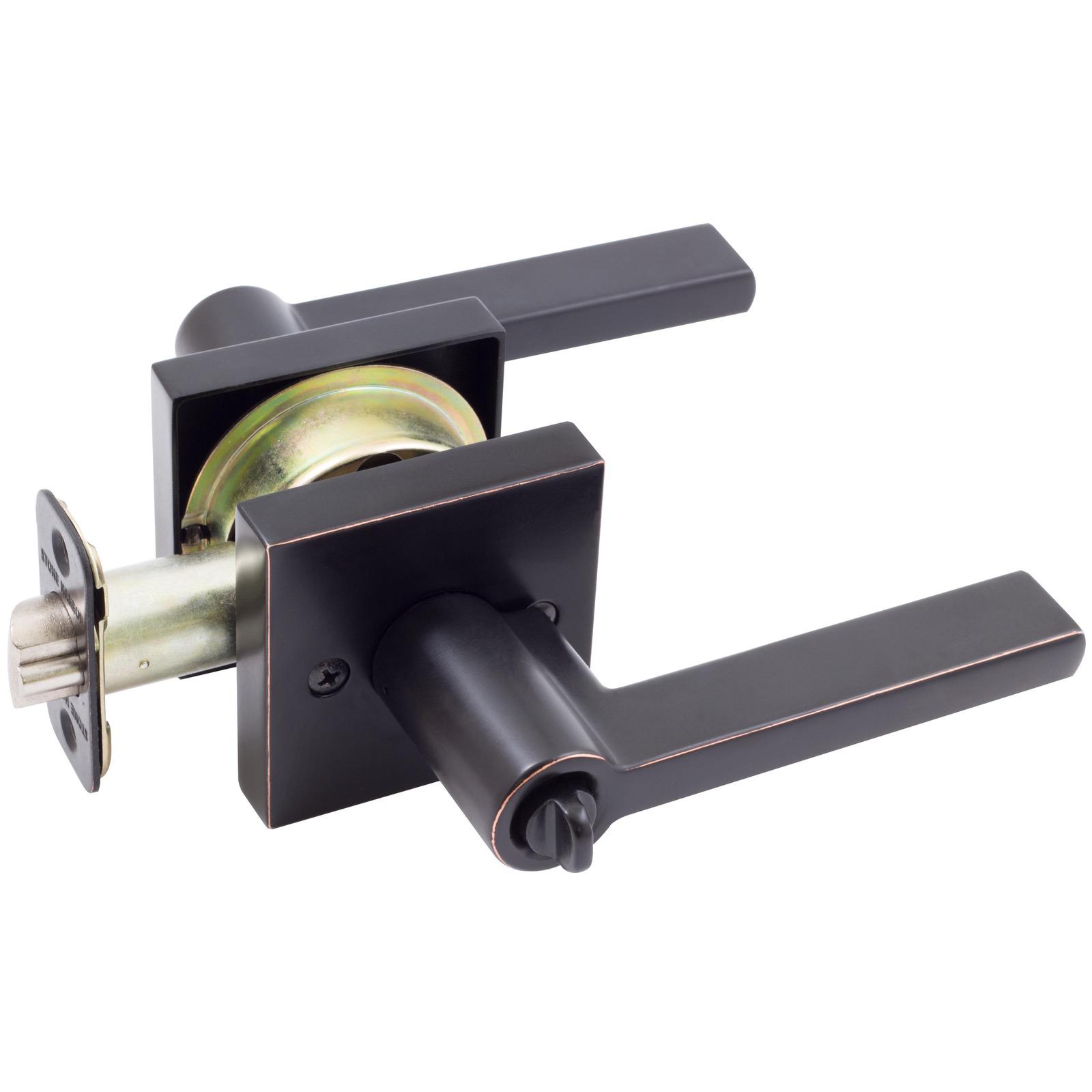 Stone Harbor Hardware Vienna Door Lever with Square Rosette, Entry Latch, KW Keyway, Vintage Bronze