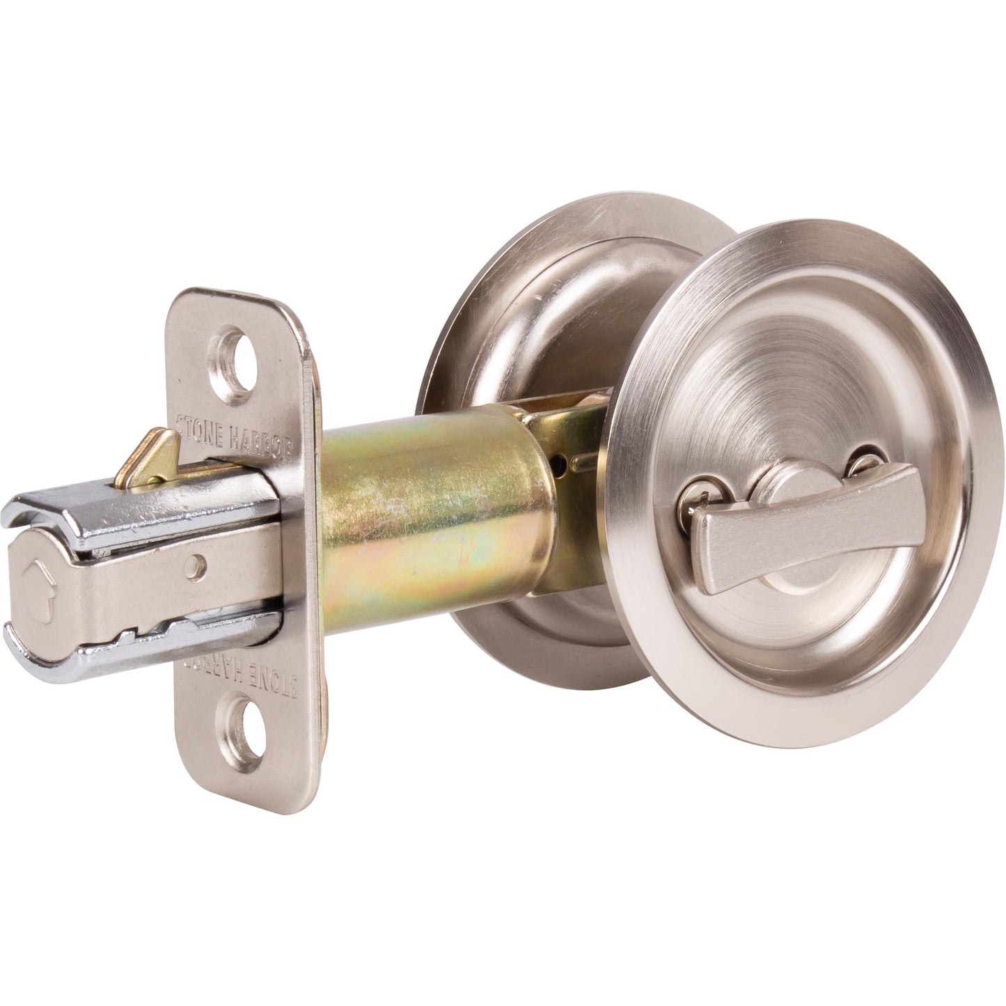 Stone Harbor Hardware Round Pocket Door Lock, Privacy Function, 2-3/4" Backset, Satin Nickel