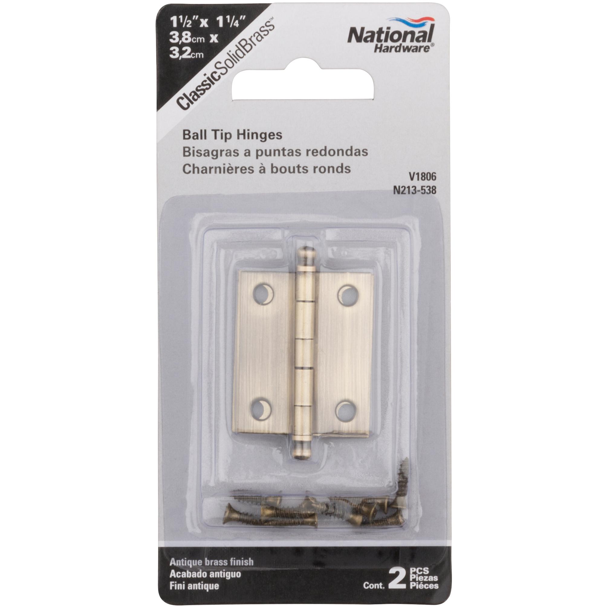 V1806 1-1/2" x 1-1/4" Ball Tip Hinge 2/pk - Antique Brass