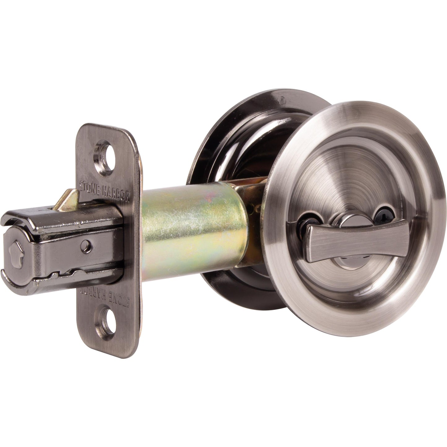 Stone Harbor Hardware Round Pocket Door Lock, Privacy Function, 2-3/4" Backset, Antique Nickel
