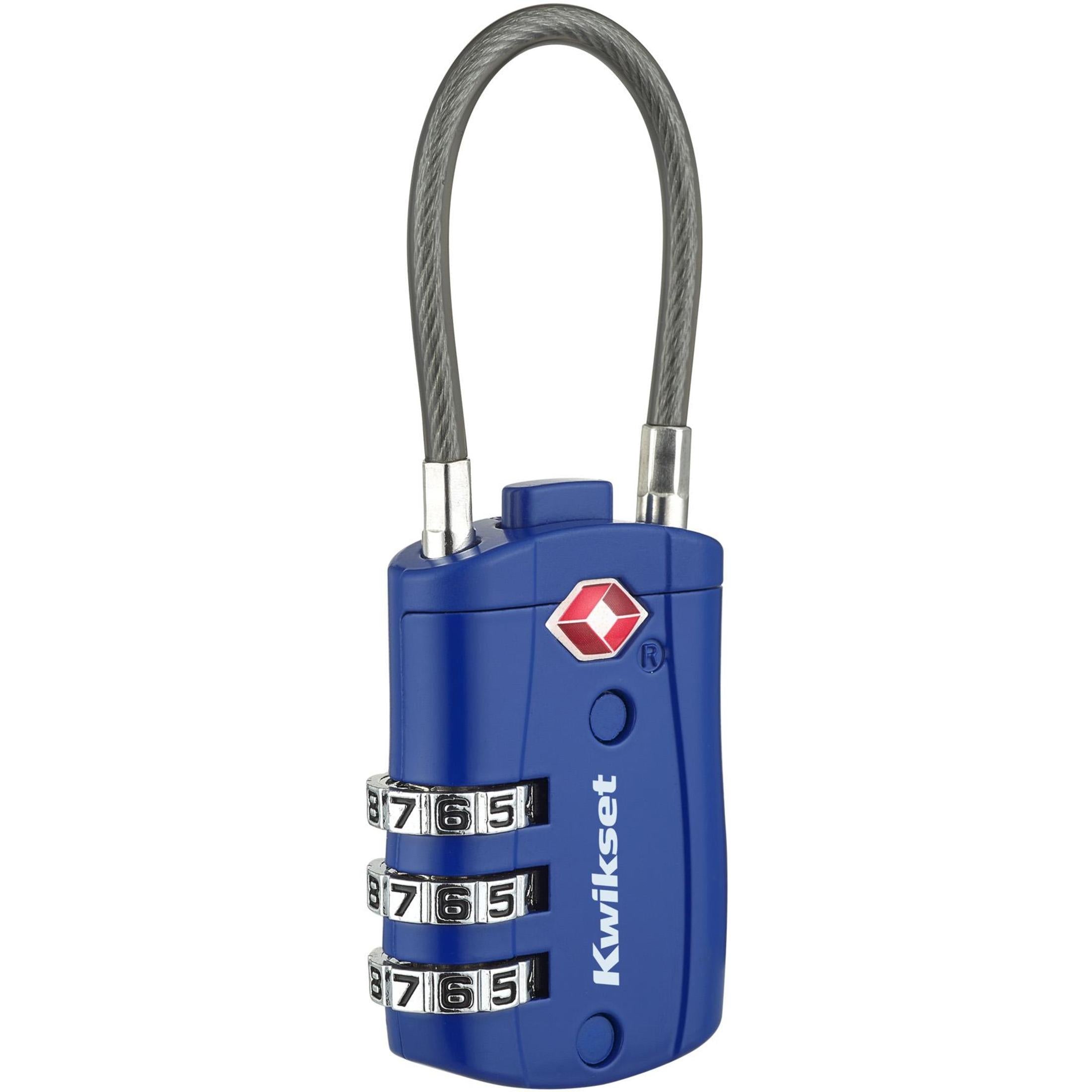 Kwikset 1-3/16" TSA Cable Combination Padlock with 1-1/2" Shackle, Blue