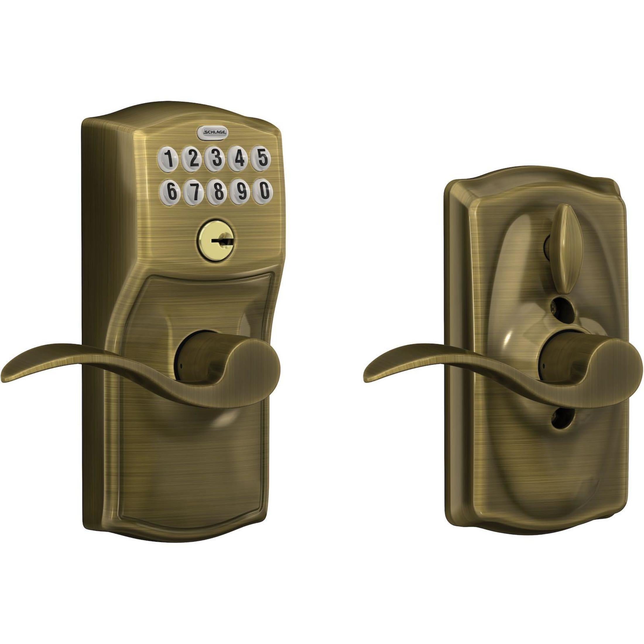 FE595CAM609ACC 16-086 10-027 Accent / Camelot Keypad Lever - Antique Brass