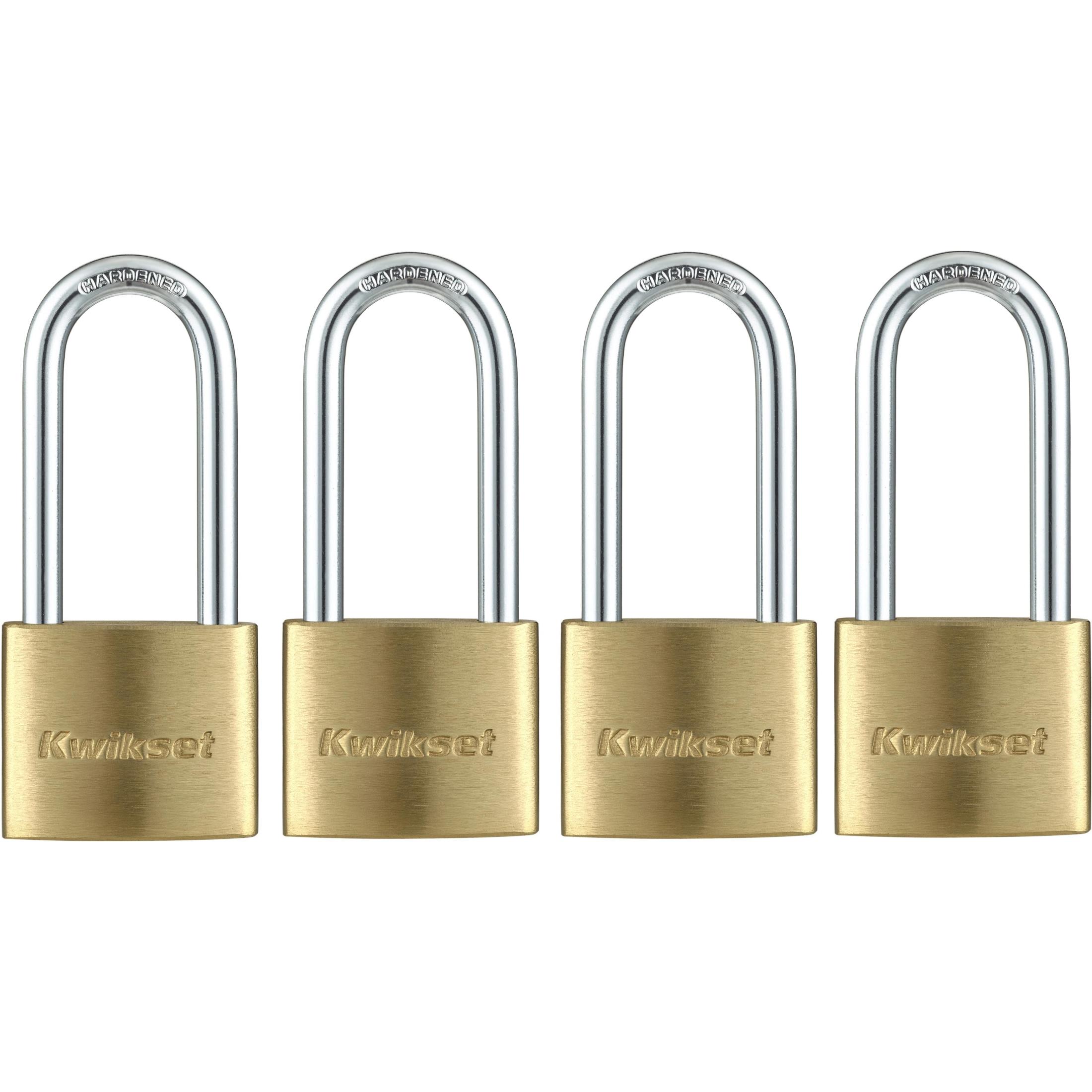 Kwikset 1-9/16" Brass Padlock KA with 2" Shackle, 4-Pack