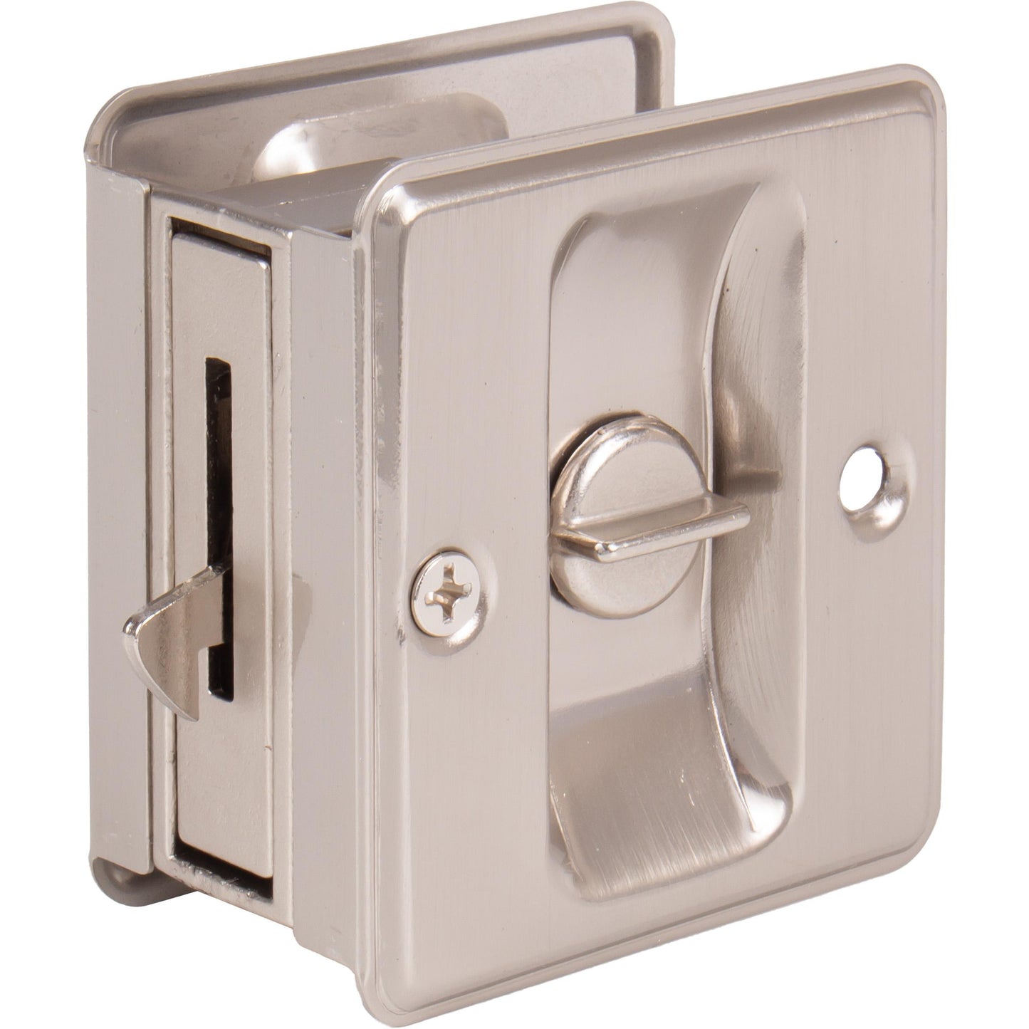 Stone Harbor Hardware Square Pocket Door Lock, Privacy Function, Satin Nickel