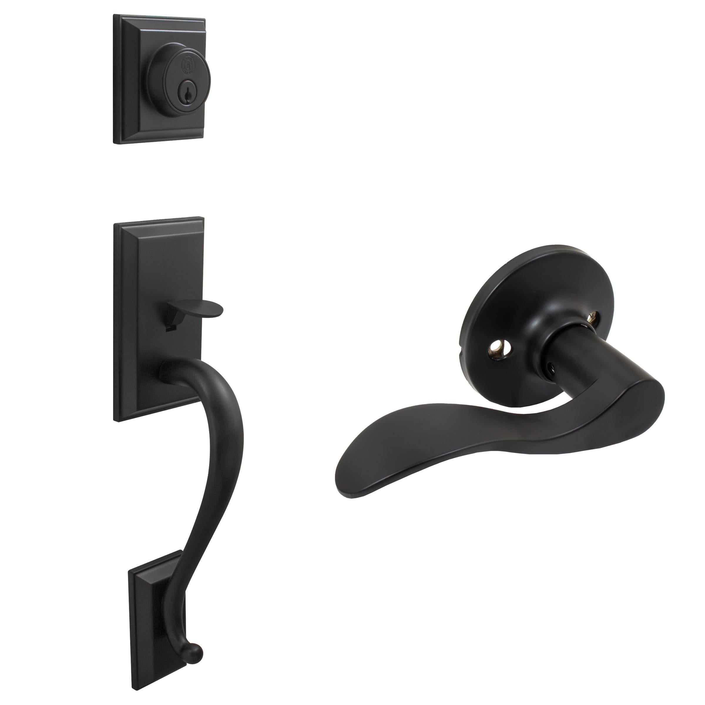 Stone Harbor Hardware Willow Park Handleset with Beaverton Lever, SC Keyway, Clear Pack, Matte Black