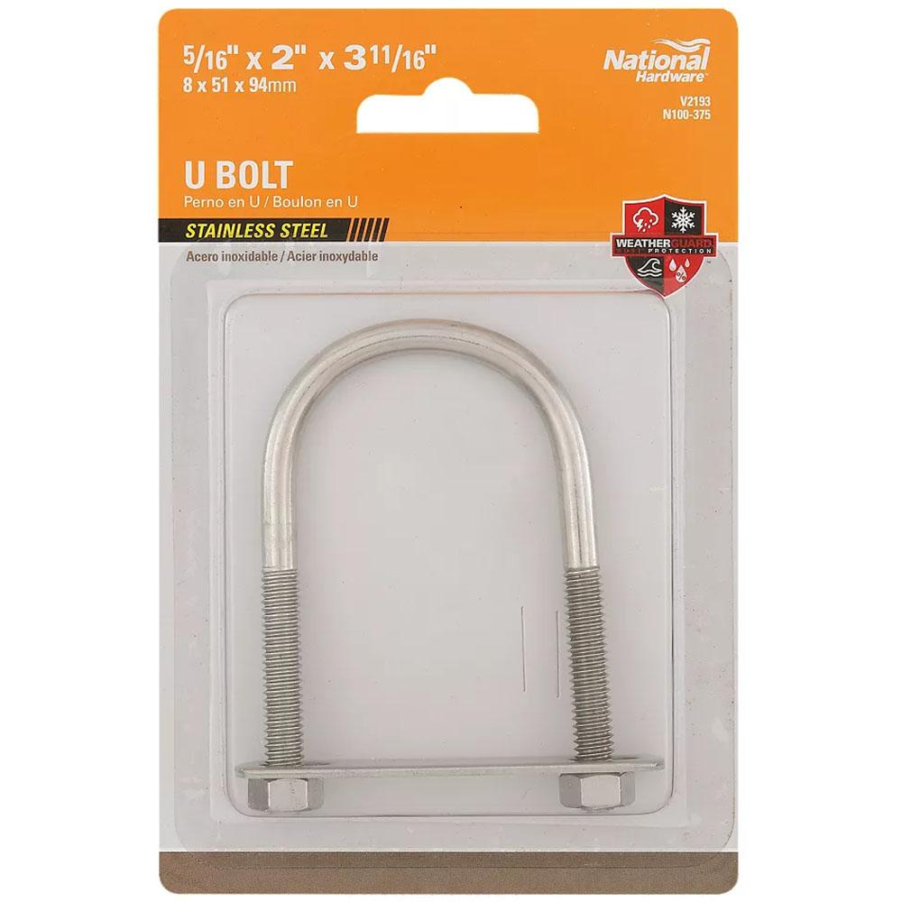 V2193 5/16" x 2" x 3-11/16" U-Bolt - Stainless Steel