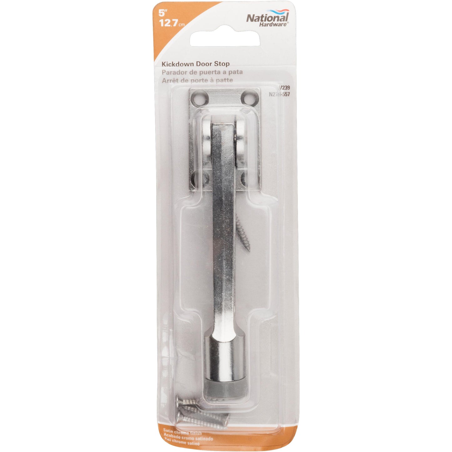 V239 5" Kick Down Door Stop - Satin Chrome