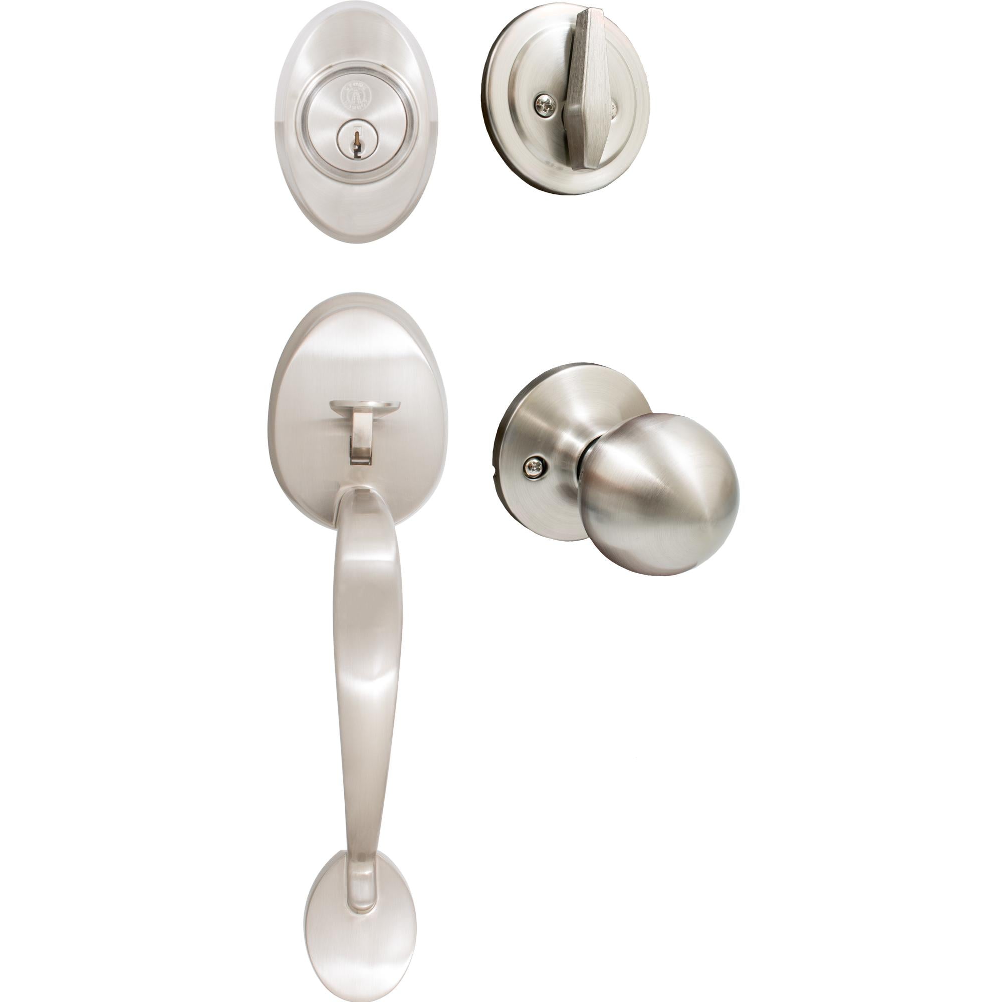 Stone Harbor Hardware Mill Creek Handleset, Ball Interior Trim, KW Keyway, Satin Nickel