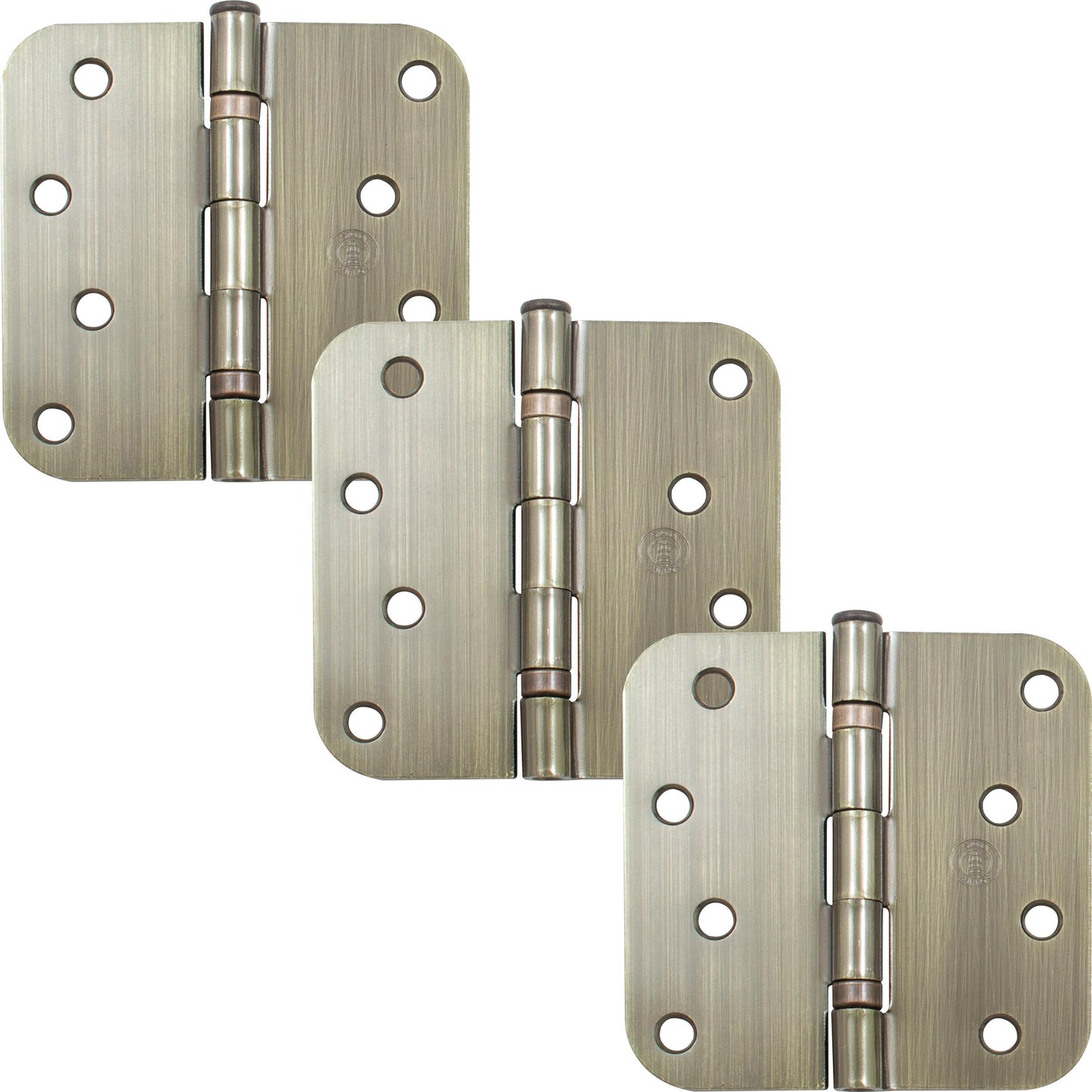 Stone Harbor Hardware 4" Ball-Bearing Door Hinges, 5/8" Radius Corner, Antique Brass, 3-Pack