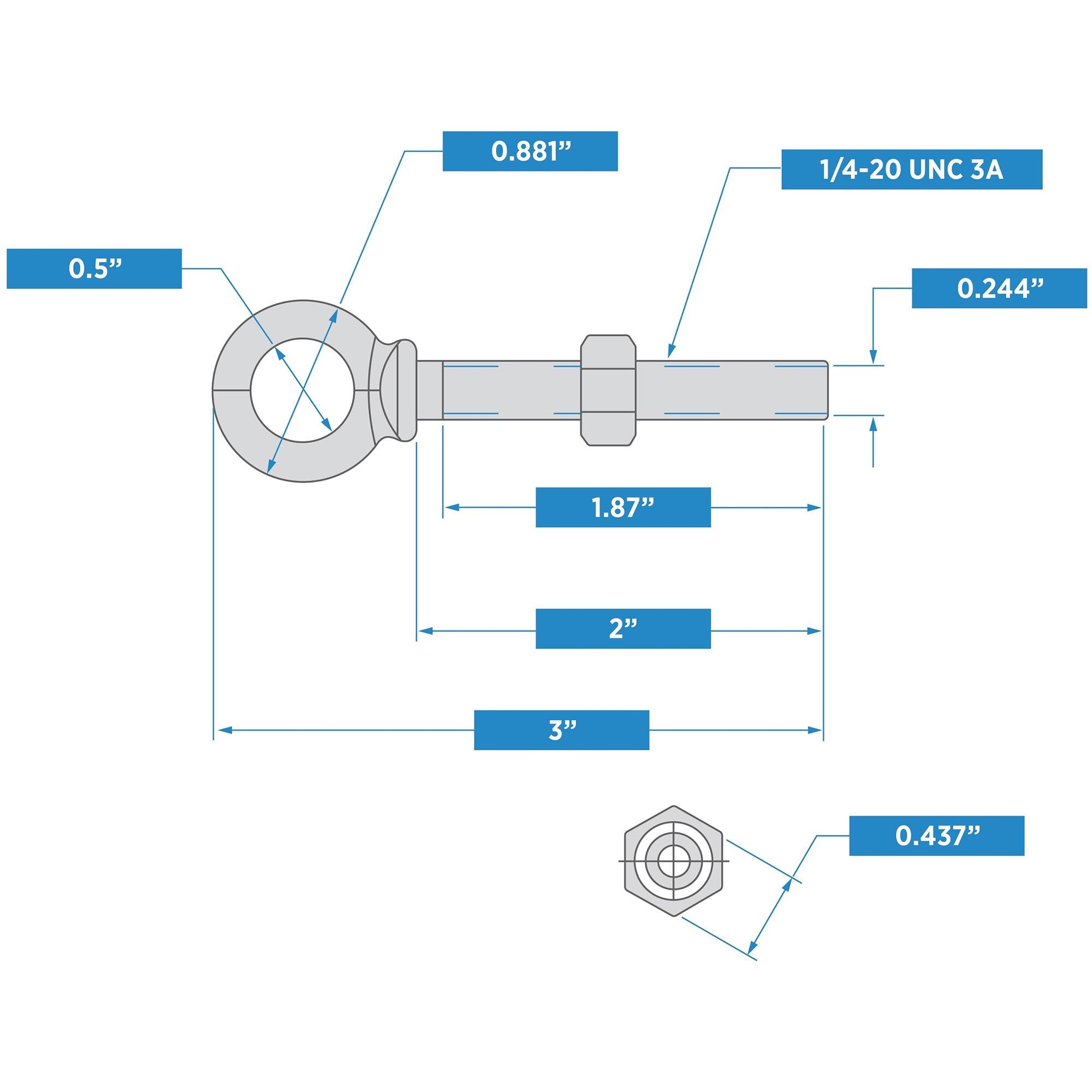 3260BC 1/4" x 2" Forged Eye Bolt with Shoulder - Galvanized