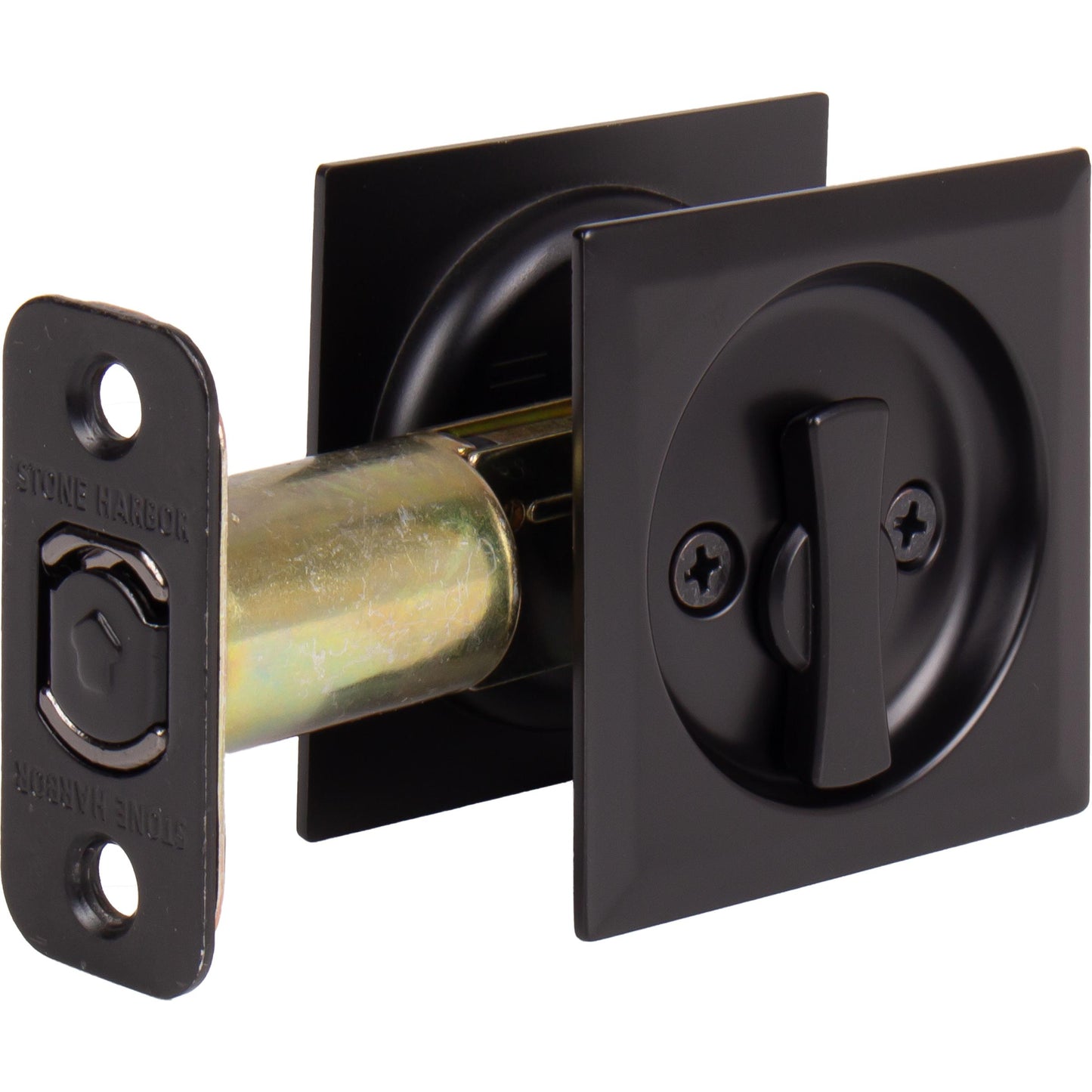 Stone Harbor Hardware Contemporary Square Pocket Door Lock, Privacy Function, 2-3/4" Backset, Matte Black