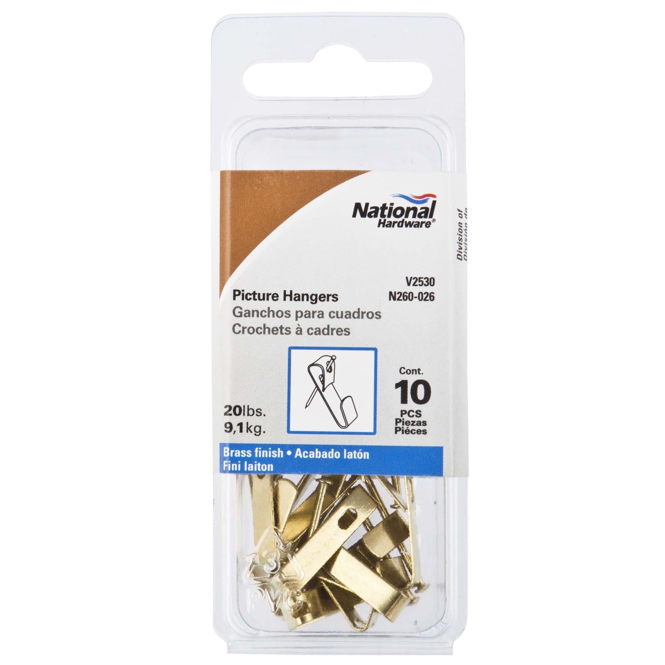 National Hardware - N260-026 V2530-20 Picture Hangers with 20 lb. Weight Capacity - Brass, 10 pack