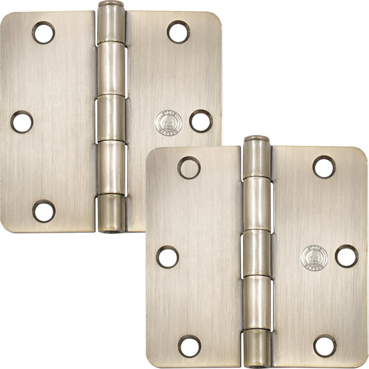 Stone Harbor Hardware 3-1/2" Door Hinges, 1/4" Radius Corner, Antique Brass, 2-Pack