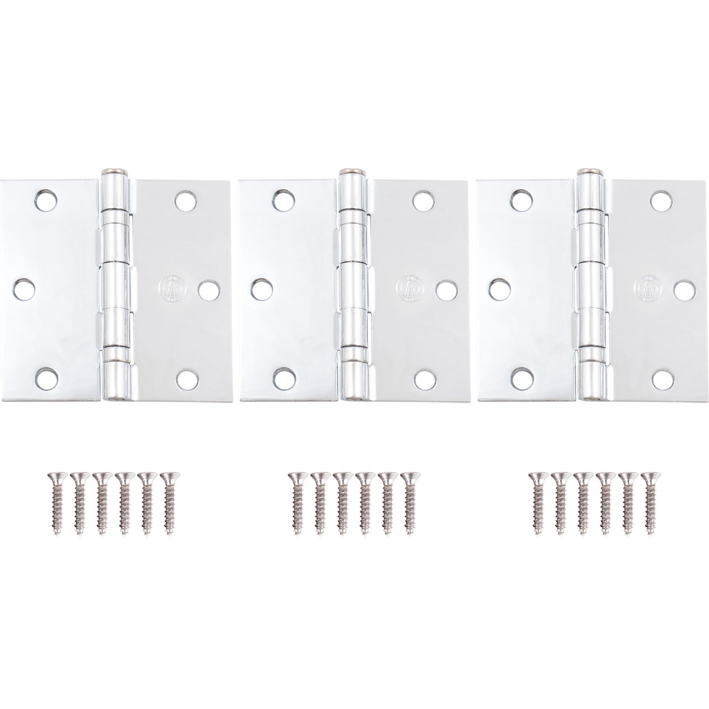 Stone Harbor Hardware 3-1/2" Ball-Bearing Door Hinges, Square Corner, Polished Chrome, 3-Pack