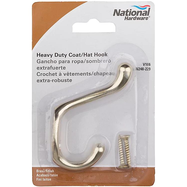 V166 Heavy Duty Coat / Hat Hook - Polished Brass