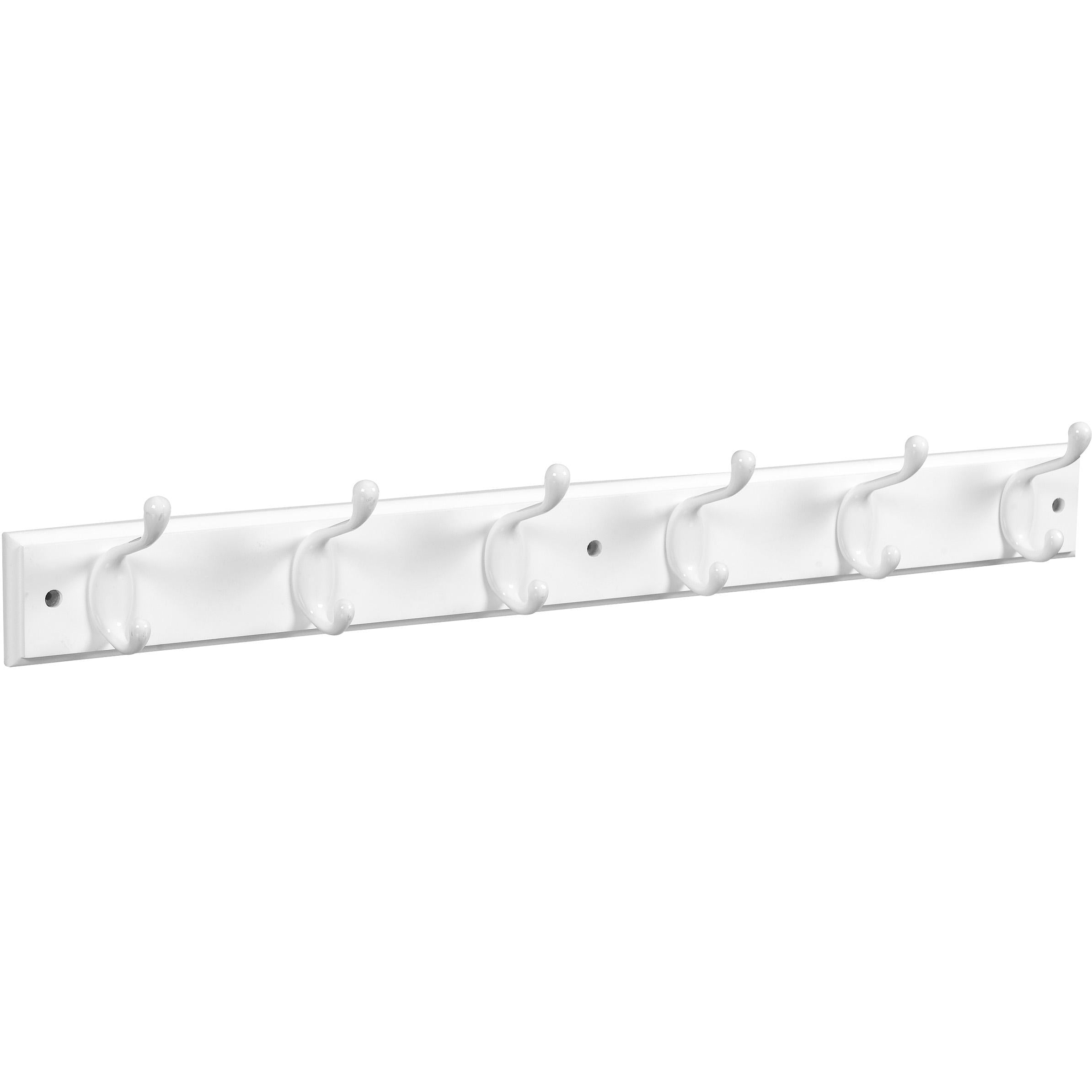 DPV8170 27" x 2-3/4" x 3/5" Hookrail with 6 Coat Hooks - White with White Rail