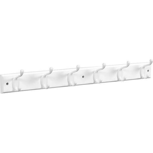 DPV8170 27" x 2-3/4" x 3/5" Hookrail with 6 Coat Hooks - White with White Rail