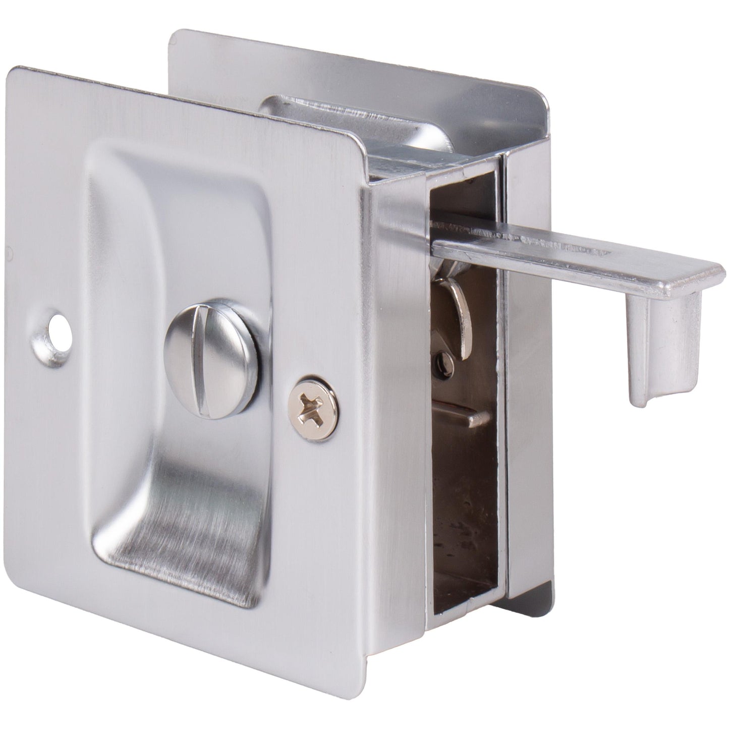Stone Harbor Hardware Premium Square Pocket Door Lock, Privacy Function, Satin Chrome