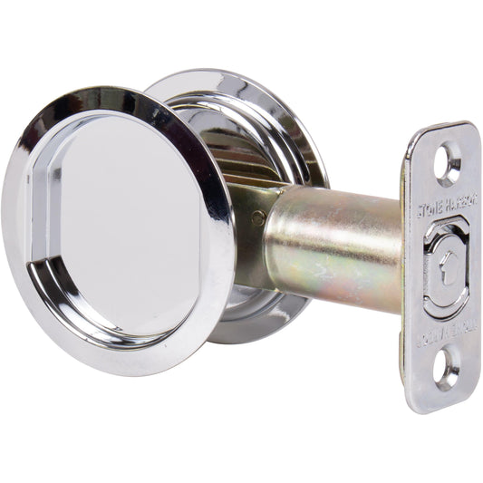 Stone Harbor Hardware Round Pocket Door Lock, Passage Function, 2-3/4" Backset, Polished Chrome