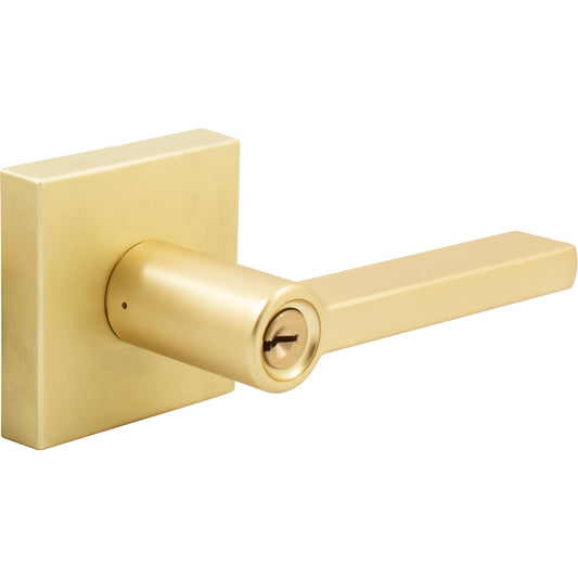 Stone Harbor Hardware Vienna Door Lever with Square Rosette, Entry Latch, KW Keyway, Satin Brass
