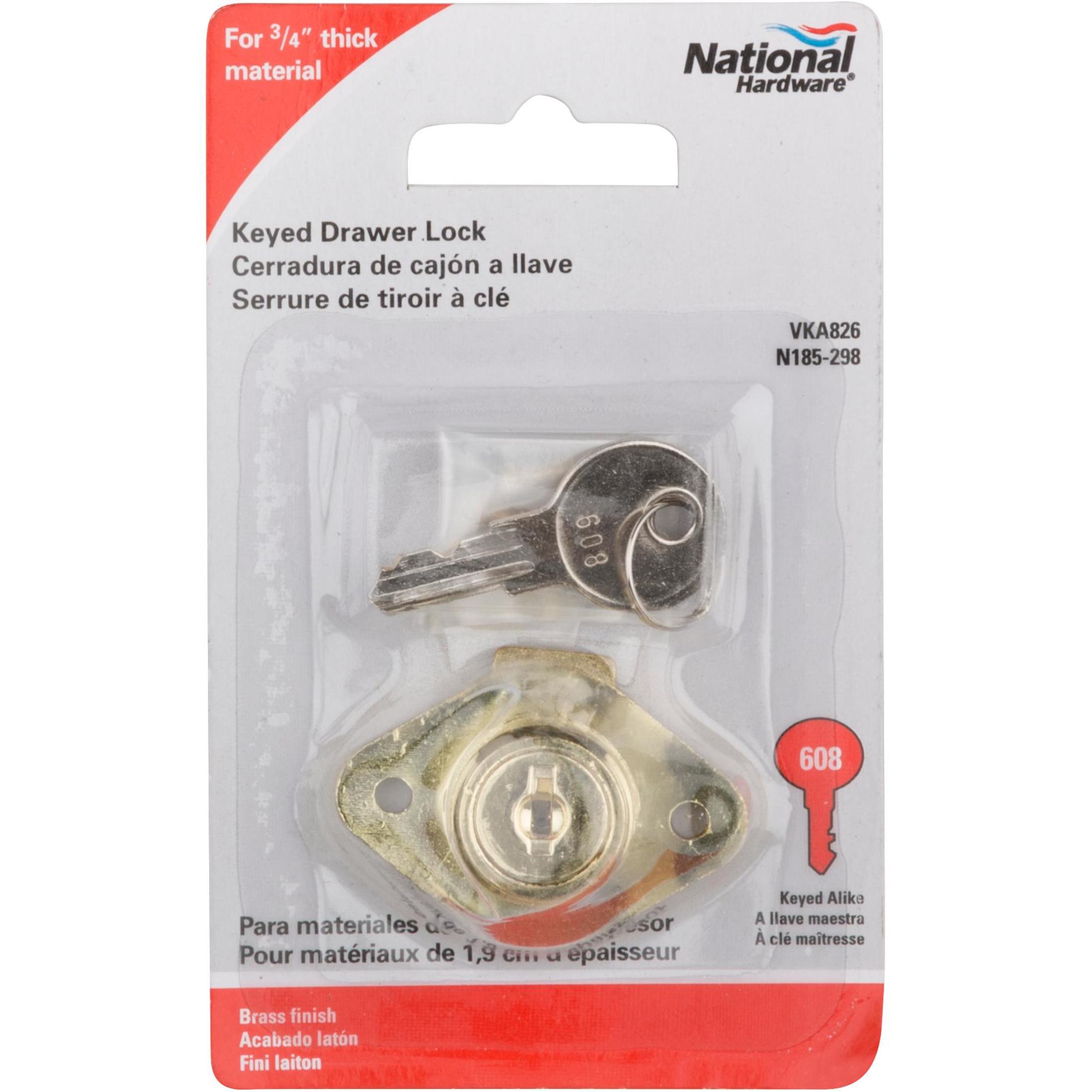 National Hardware - N185-298 VKA826 Keyed 3/4" Drawer Lock - Brass