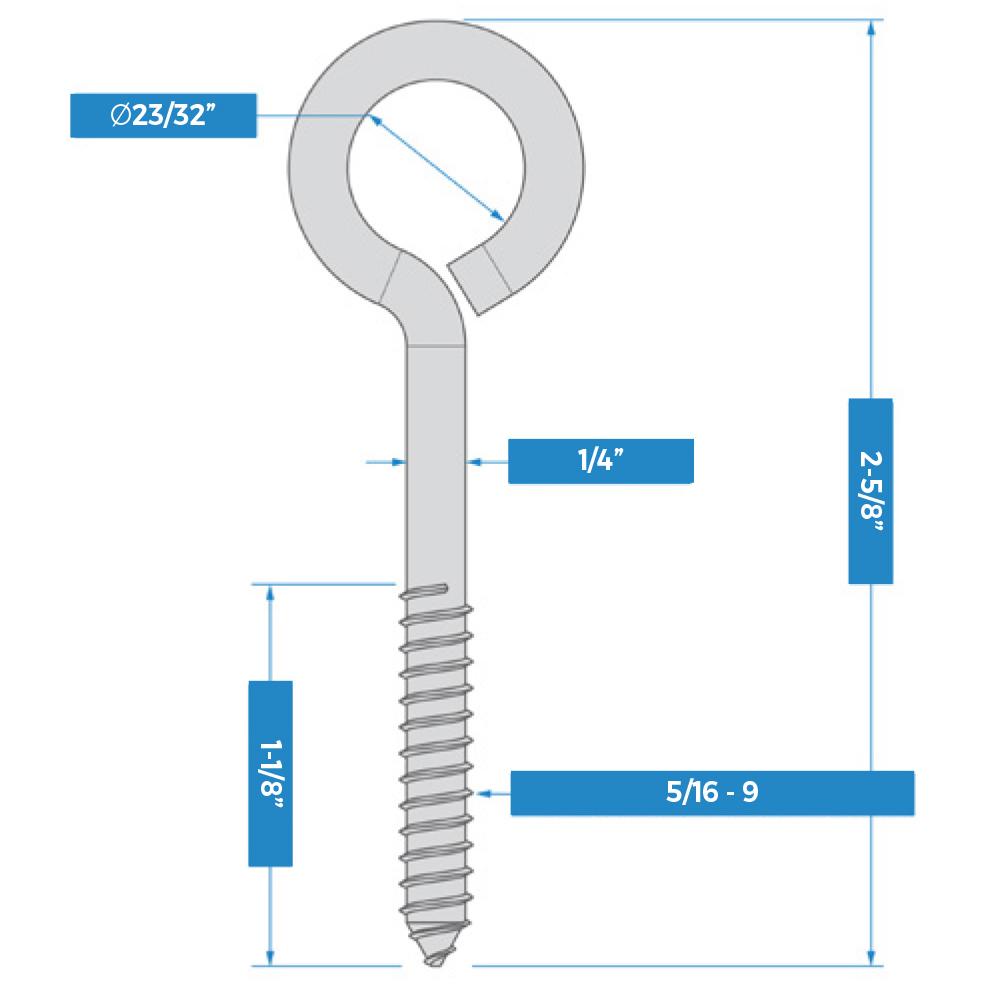 National Hardware N820-089 Screw Eyes, 2, 2-5/8", Storm Shine Finish