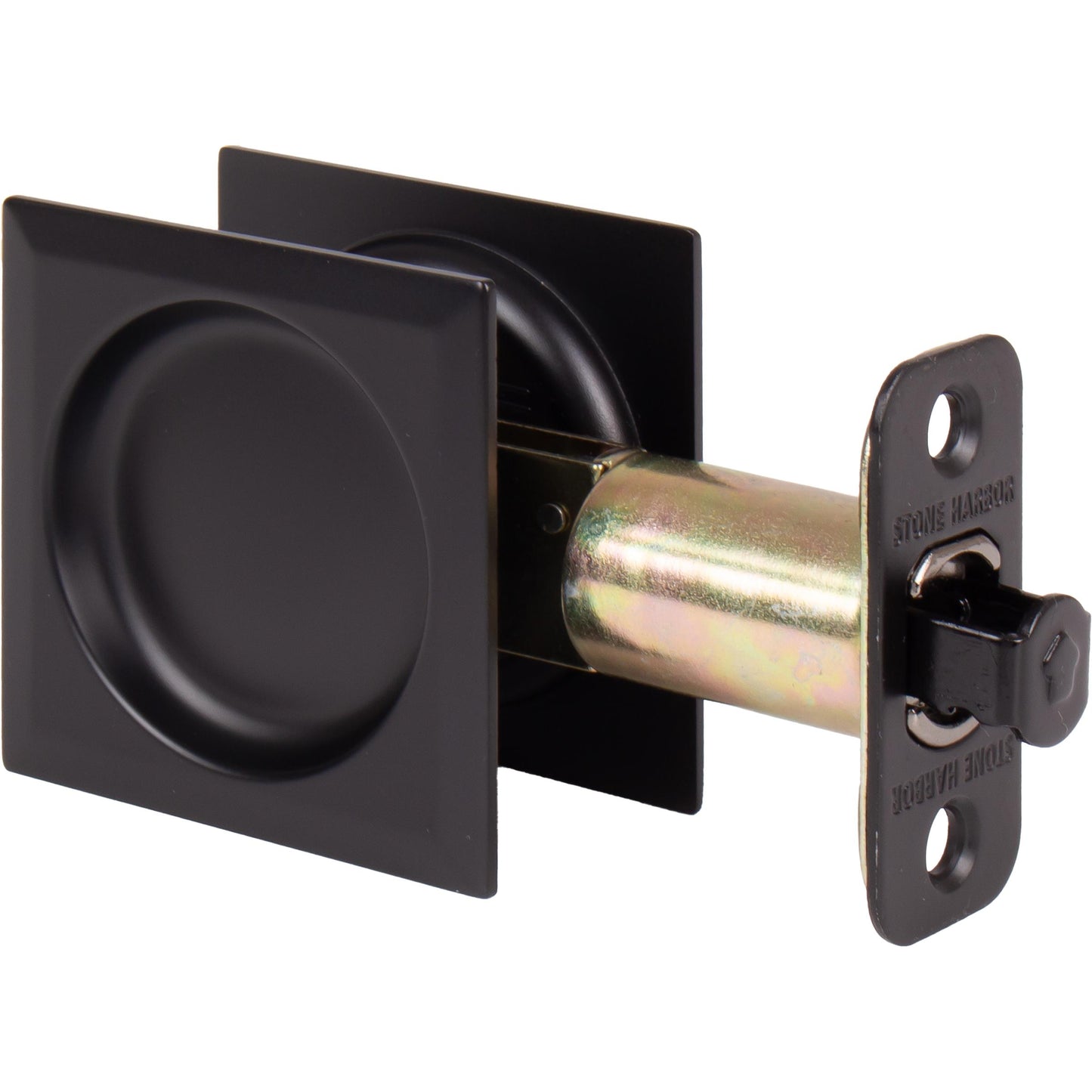 Stone Harbor Hardware Contemporary Square Pocket Door Lock, Passage Function, 2-3/4" Backset, Matte Black
