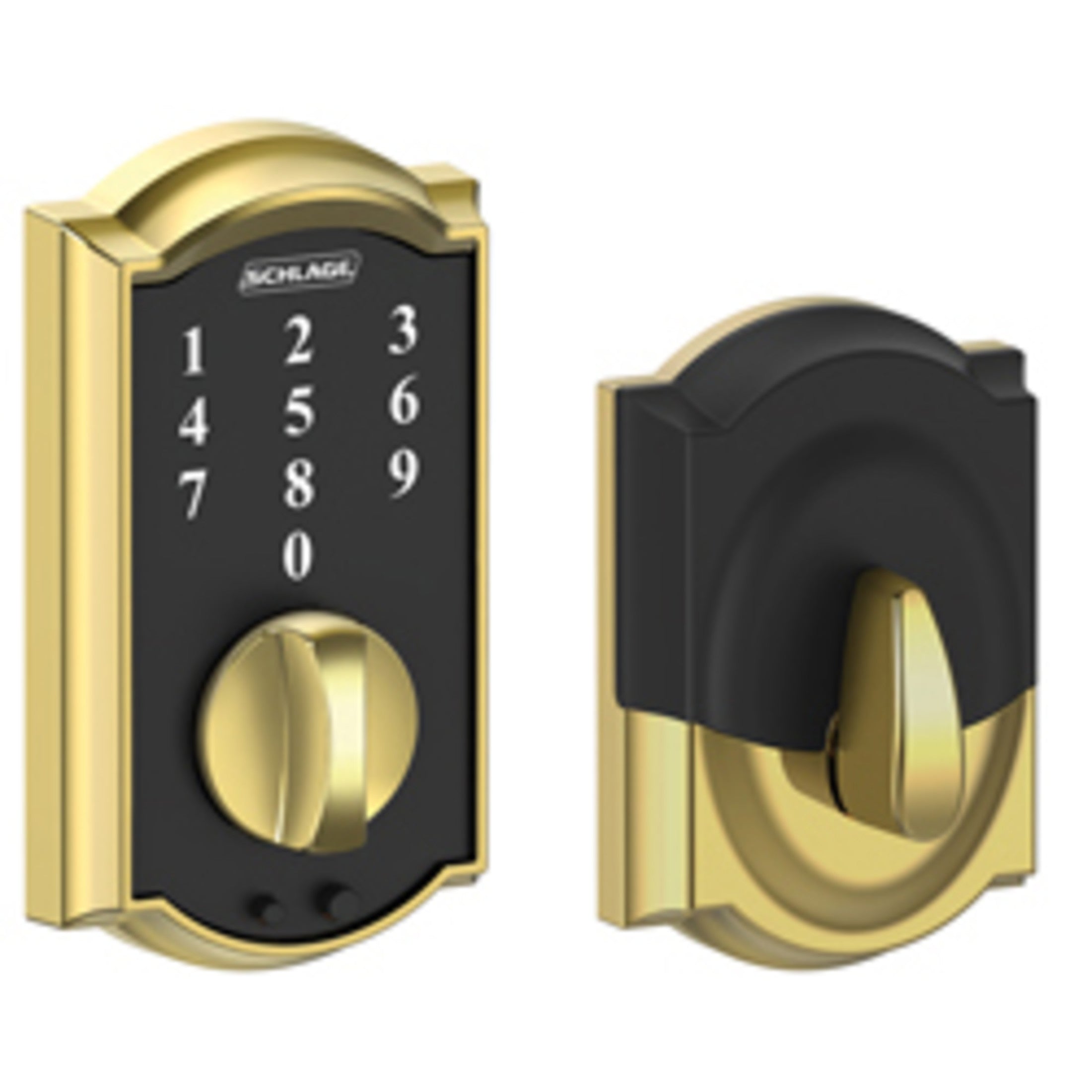 BE375CAM605 12-321 10-116  Camelot Touch Keyless Deadbolt - Polished Brass