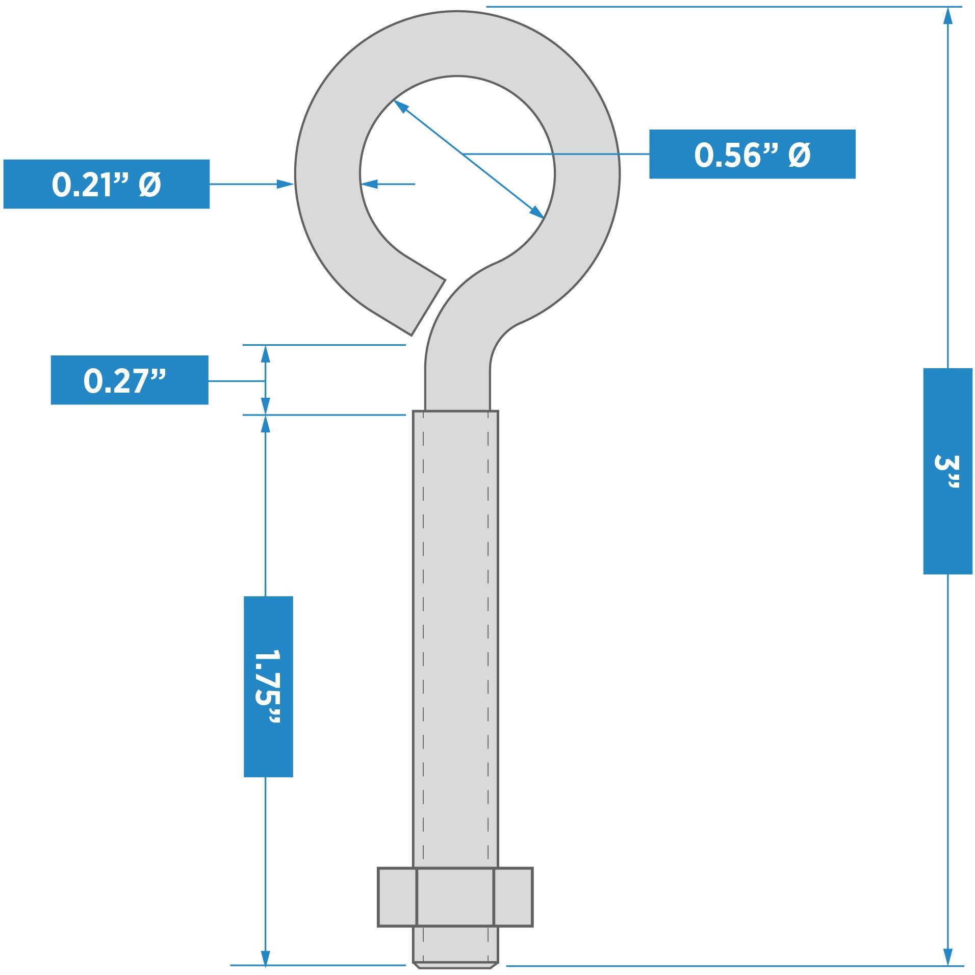 2160BC 1/4" x 3" Eye Bolt W/Nut - Zinc Plated