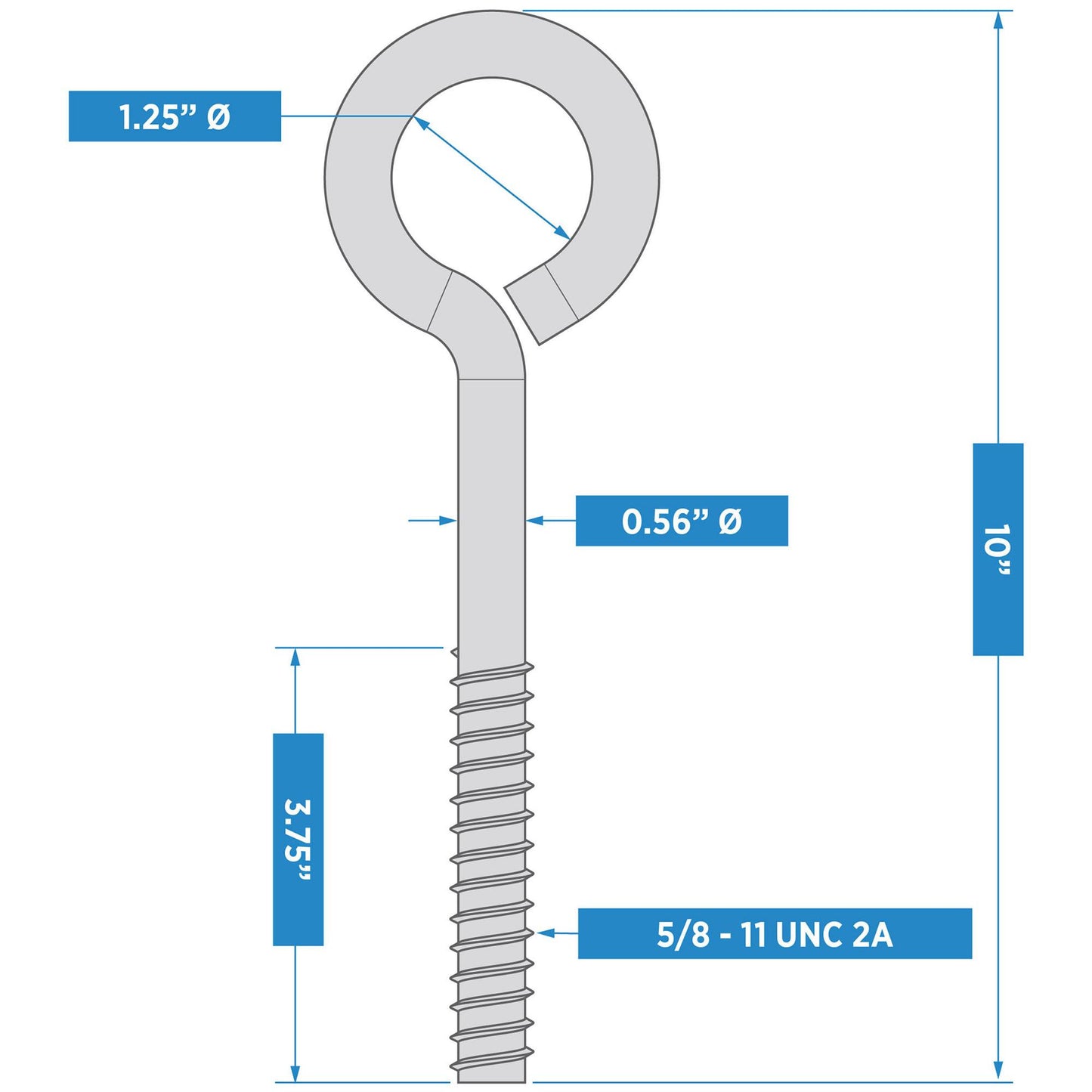 2160BC 5/8" x 10" Eye Bolt - Zinc Plated