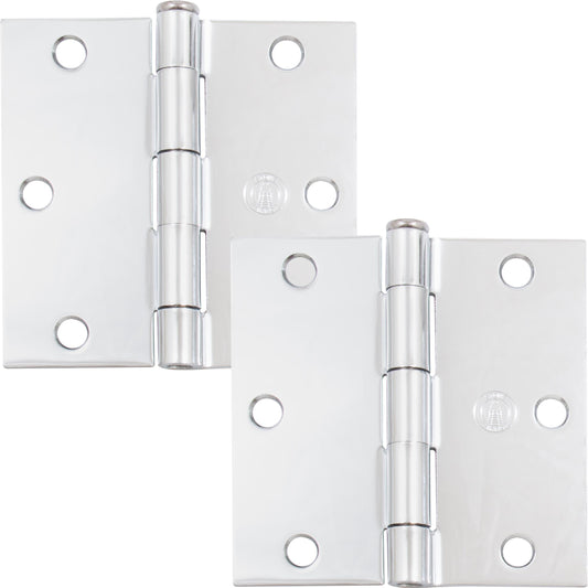 Stone Harbor Hardware 3-1/2" Door Hinges, Square Corner, Polished Chrome, 2-Pack