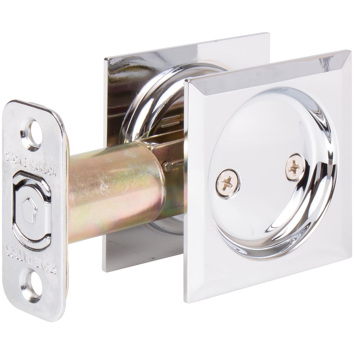 Stone Harbor Hardware Contemporary Square Pocket Door Lock, Passage Function, 2-3/4" Backset, Polished Chrome