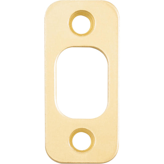 Stone Harbor Hardware Round Corner Deadbolt Strike Plate, 1" x 2-1/4", 1-5/8" Center-to-Center, Polished Brass