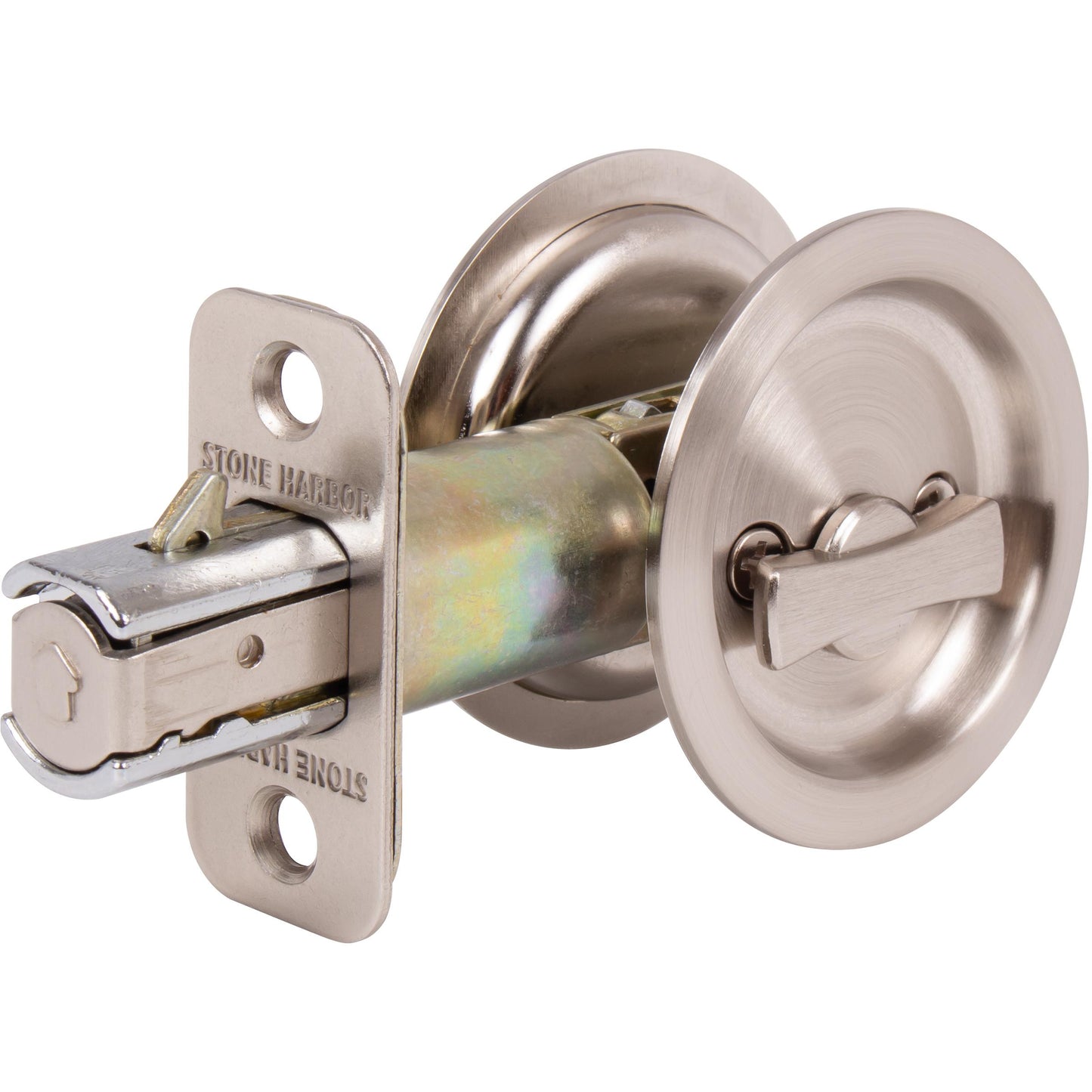 Stone Harbor Hardware Round Pocket Door Lock, Privacy Function, 2-3/8" Backset, Satin Nickel