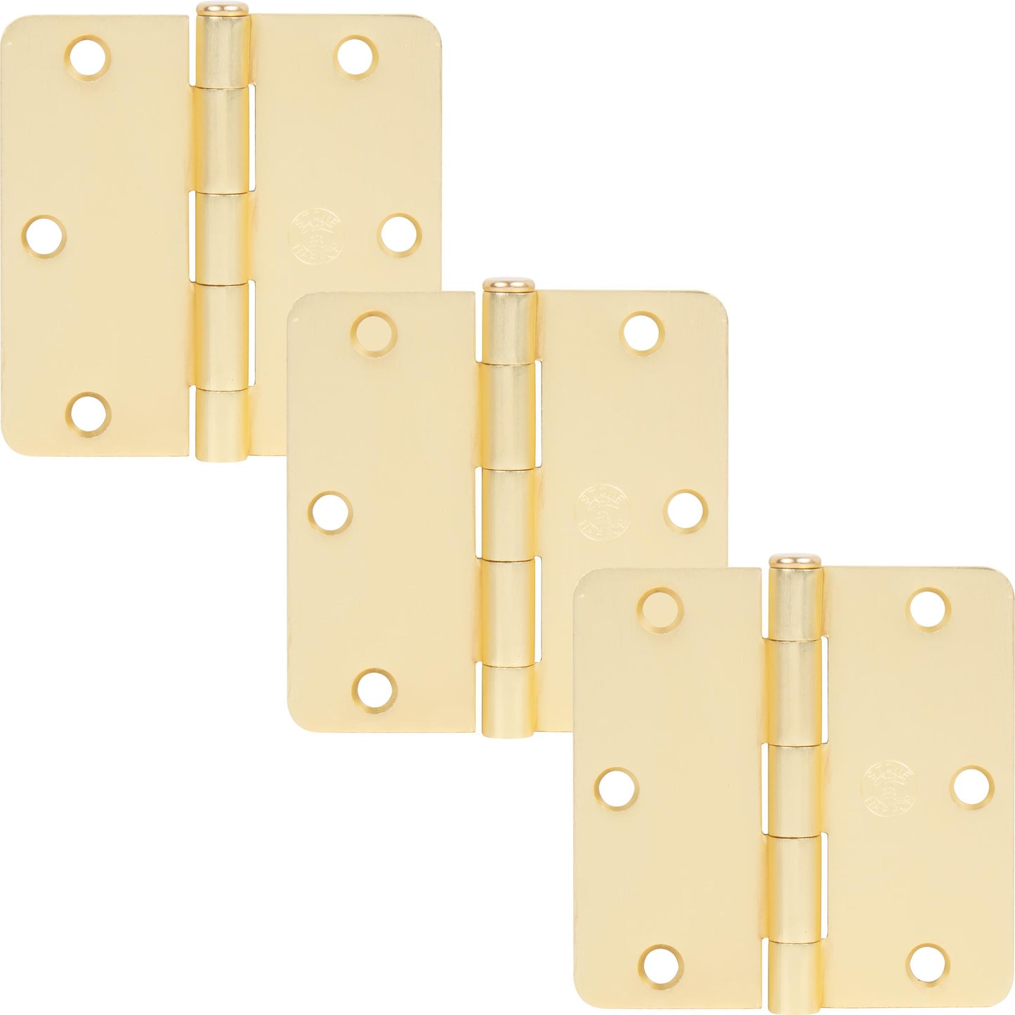 Stone Harbor Hardware 3-1/2" Door Hinges, 1/4" Radius Corner, Satin Brass, 3-Pack