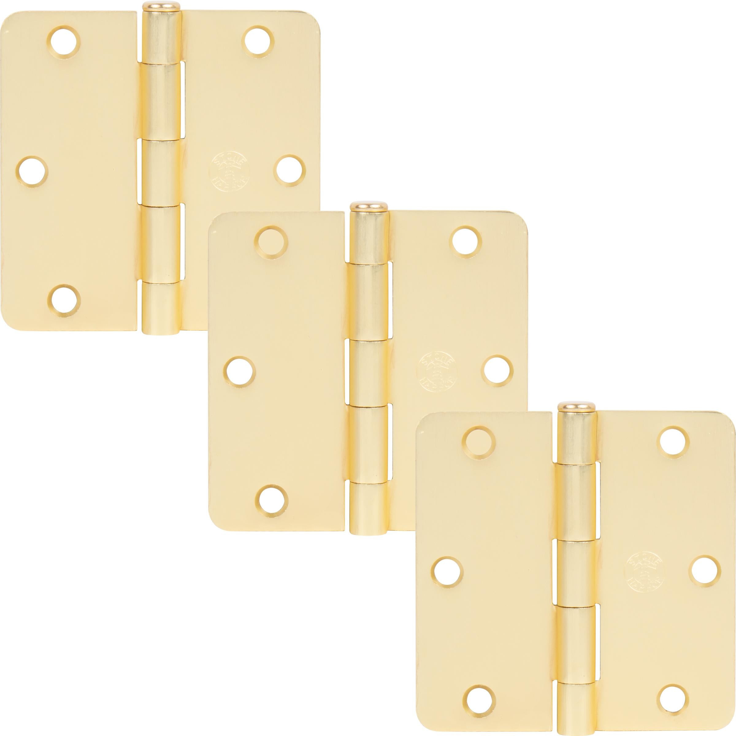 Stone Harbor Hardware 3-1/2" Door Hinges, 1/4" Radius Corner, Satin Brass, 3-Pack