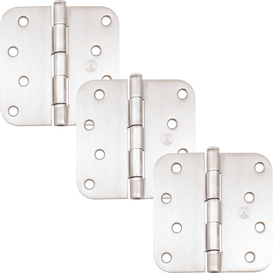 Stone Harbor Hardware 4" Door Hinges, 5/8" Radius Corner, Satin Nickel, 3-Pack