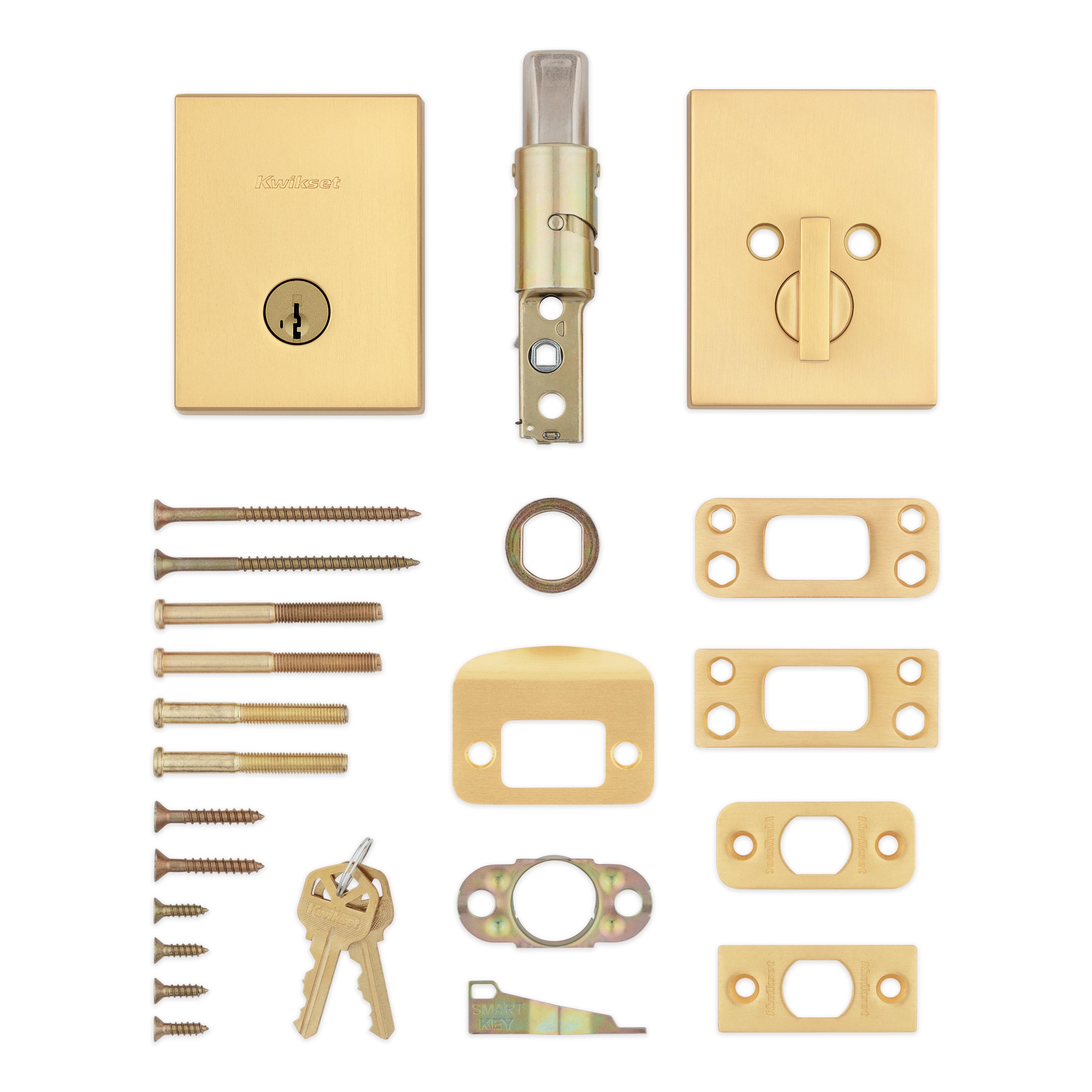 258 RCT SMT 4 6AL STRKP K3 San Clemente Rectangular 1-Cyl Deadbolt Satin Brass