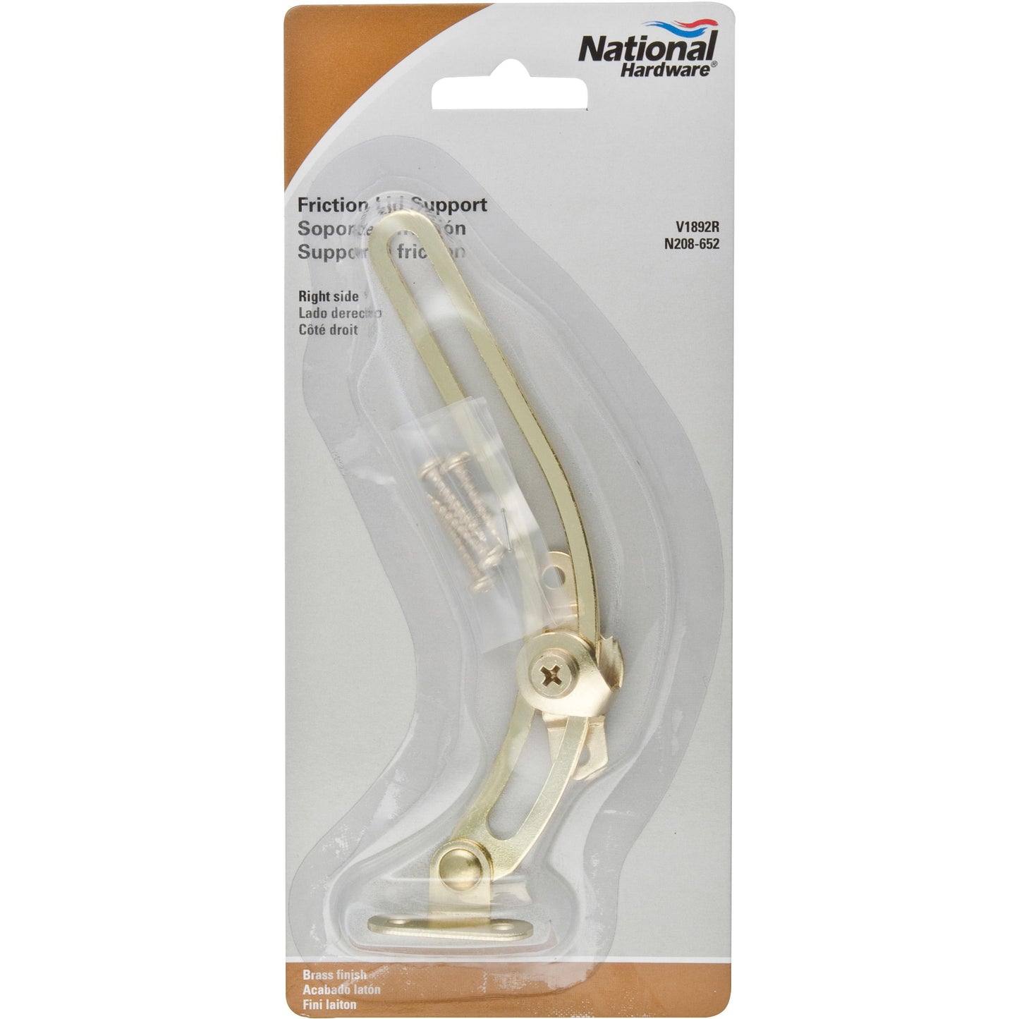 V1892R Friction Lid Support - Polished Brass