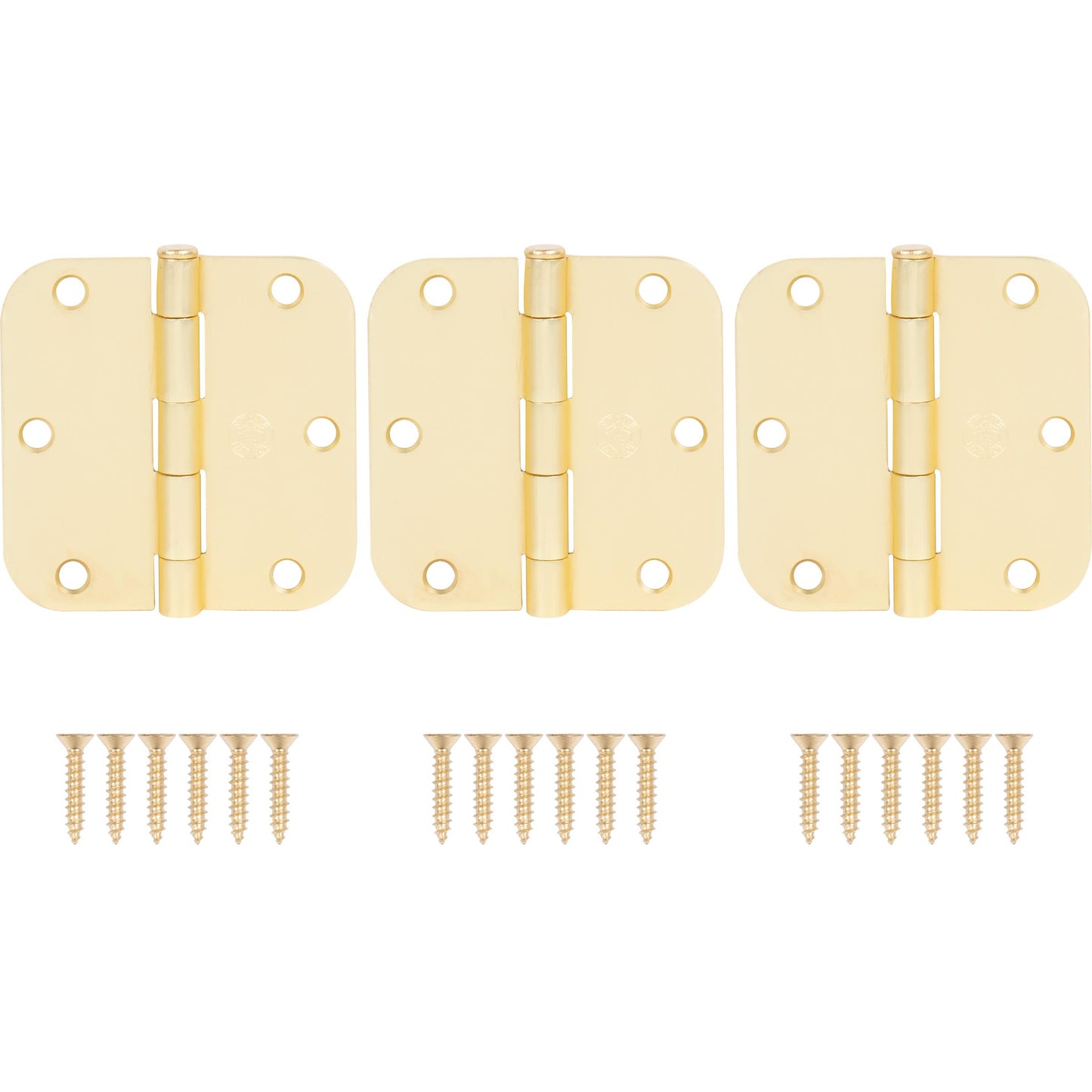 Stone Harbor Hardware 3-1/2" Door Hinges, 5/8" Radius Corner, Satin Brass, 3-Pack