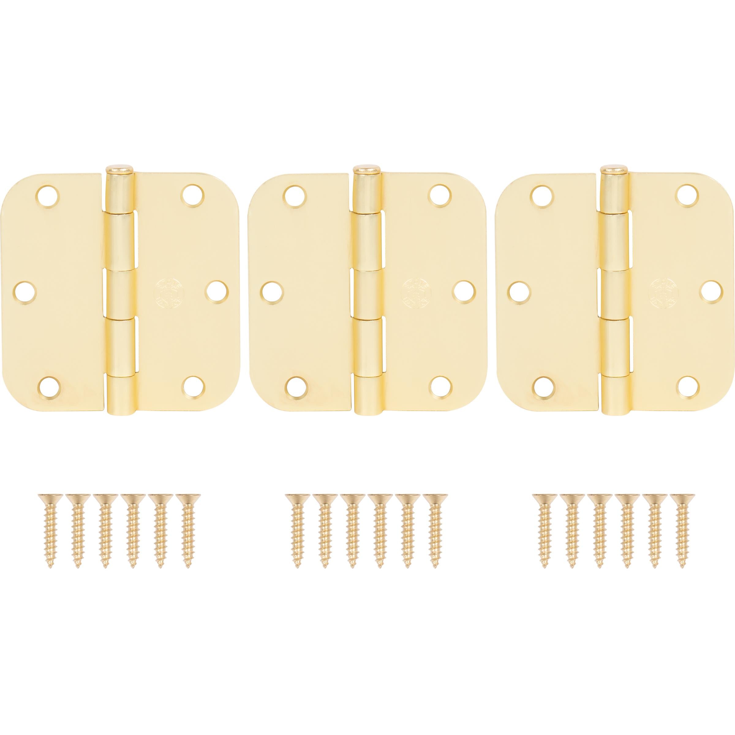 Stone Harbor Hardware 3-1/2" Door Hinges, 5/8" Radius Corner, Satin Brass, 3-Pack