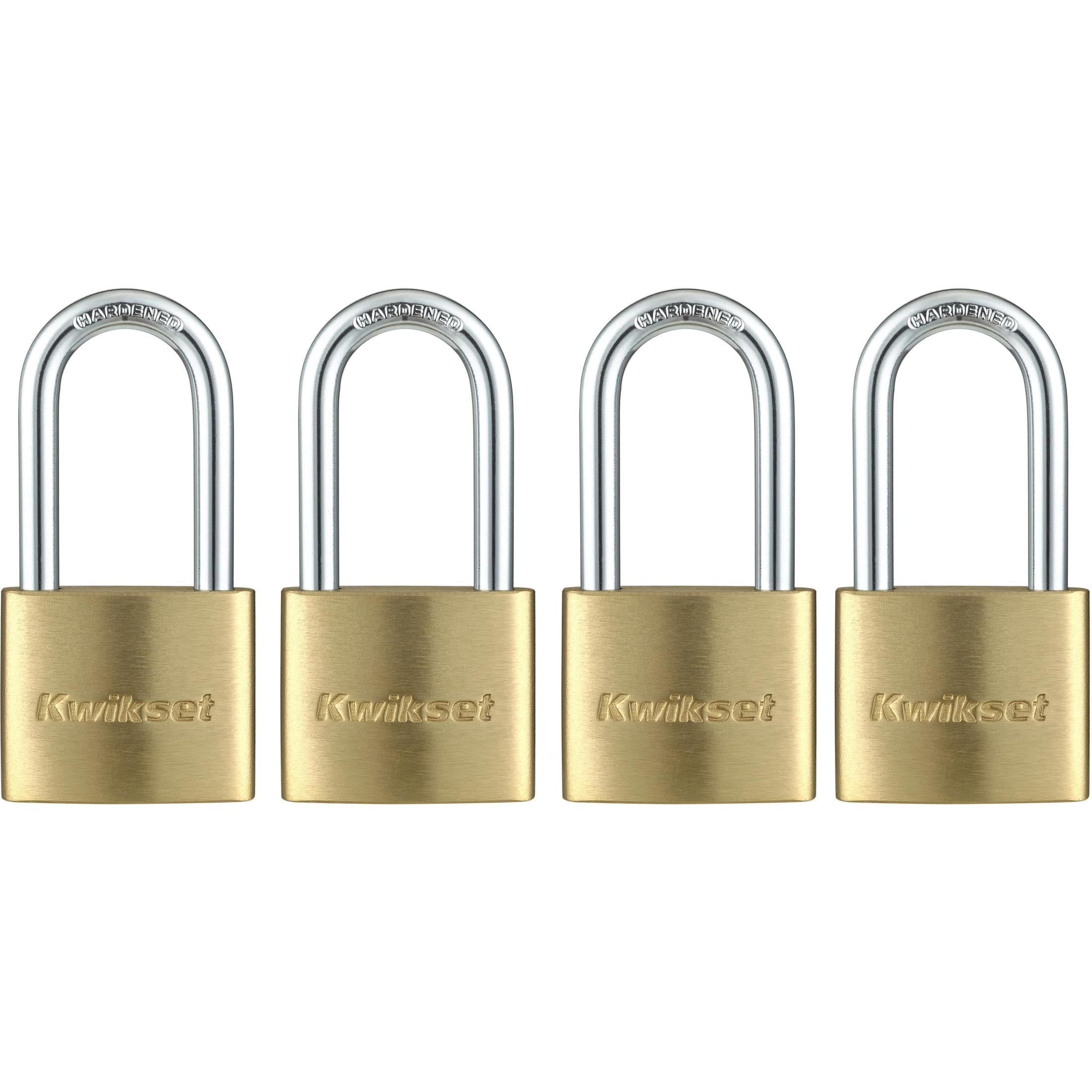 Kwikset 1-9/16" Brass Padlock KA with 1-1/2" Shackle, 4-Pack