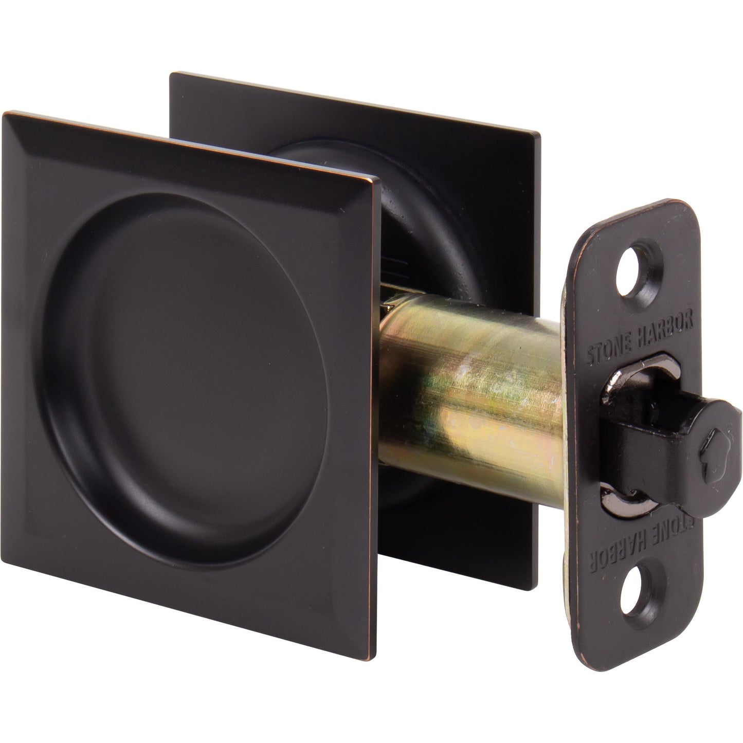 Stone Harbor Hardware Contemporary Square Pocket Door Lock, Passage Function, 2-3/8" Backset, Vintage Bronze