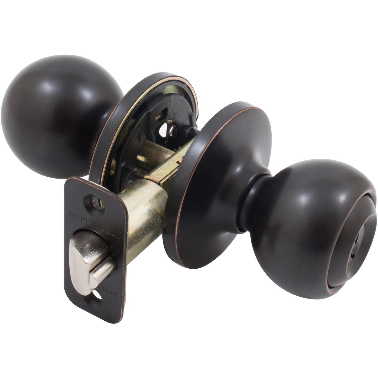 Stone Harbor Hardware Ball Door Knob, Entry Latch, SC Keyway, Vintage Bronze