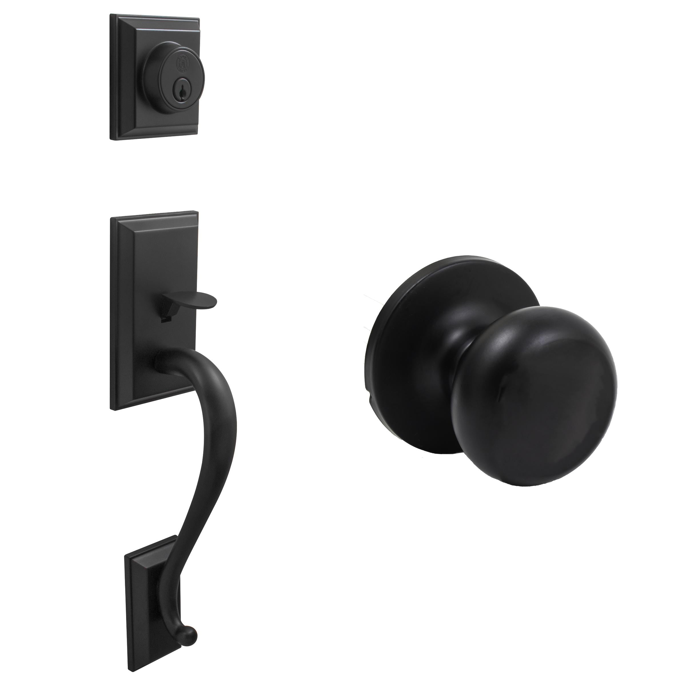 Stone Harbor Hardware Willow Park Handleset with Highland Knob, SC Keyway, Clear Pack, Matte Black