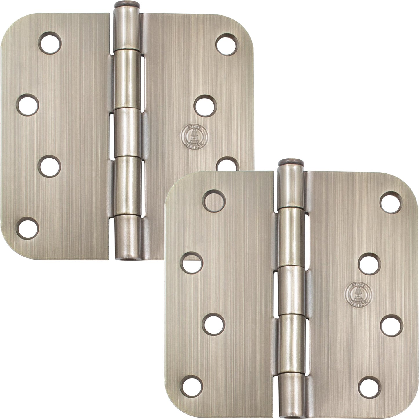 Stone Harbor Hardware 4" Door Hinges, 5/8" Radius Corner, Antique Brass, 2-Pack